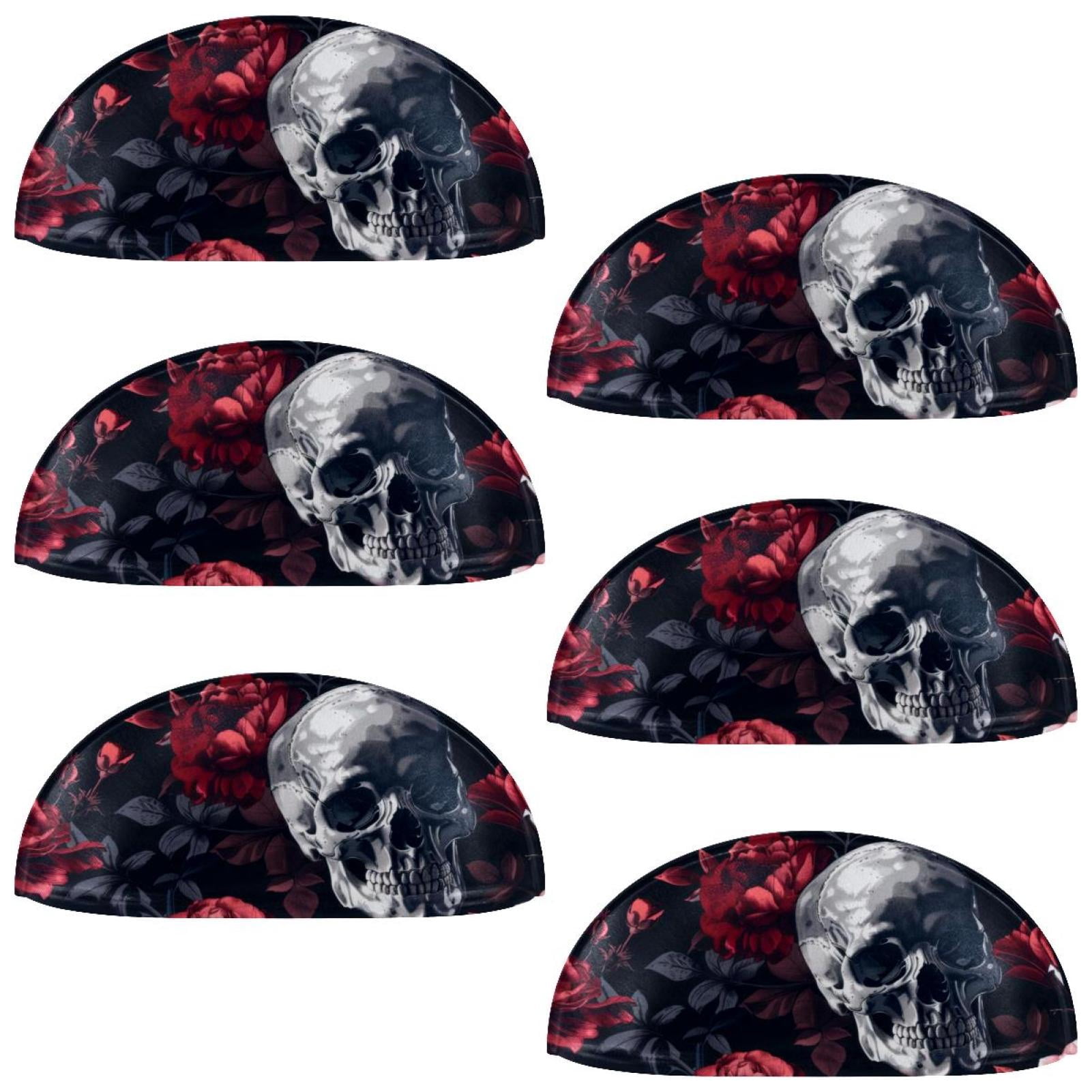 PhooArto 6 Pcs Cup Drawer Pulls, Skull Pink Floral Pattern Shell Shape Handles Cabinet Knobs for Dresser Cupboard Closet Wardrobe with Screws