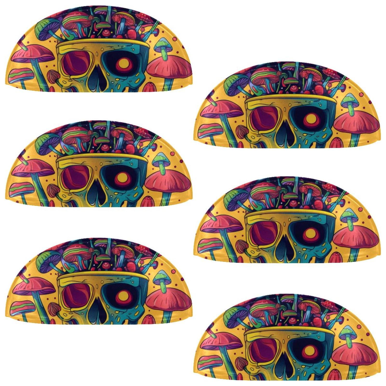 PhooArto 6 Pcs Cup Drawer Pulls, Skull Rainbow Mushrooms Shell Shape Handles Cabinet Knobs for Dresser Cupboard Closet Wardrobe with Screws