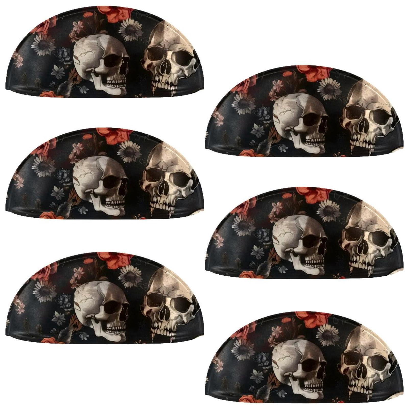 PhooArto 6 Pcs Cup Drawer Pulls, Skull Red Flowers Shell Shape Handles Cabinet Knobs for Dresser Cupboard Closet Wardrobe with Screws
