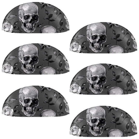 PhooArto 6 Pcs Cup Drawer Pulls, Skull Rose Floral Pattern Shell Shape Handles Cabinet Knobs for Dresser Cupboard Closet Wardrobe with Screws