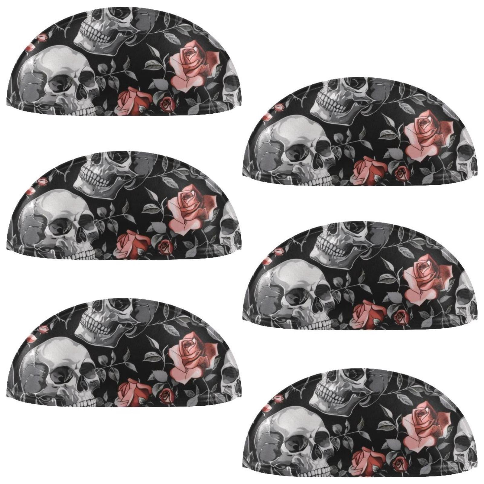 PhooArto 6 Pcs Cup Drawer Pulls, Skull Rose Grey Pattern Shell Shape Handles Cabinet Knobs for Dresser Cupboard Closet Wardrobe with Screws