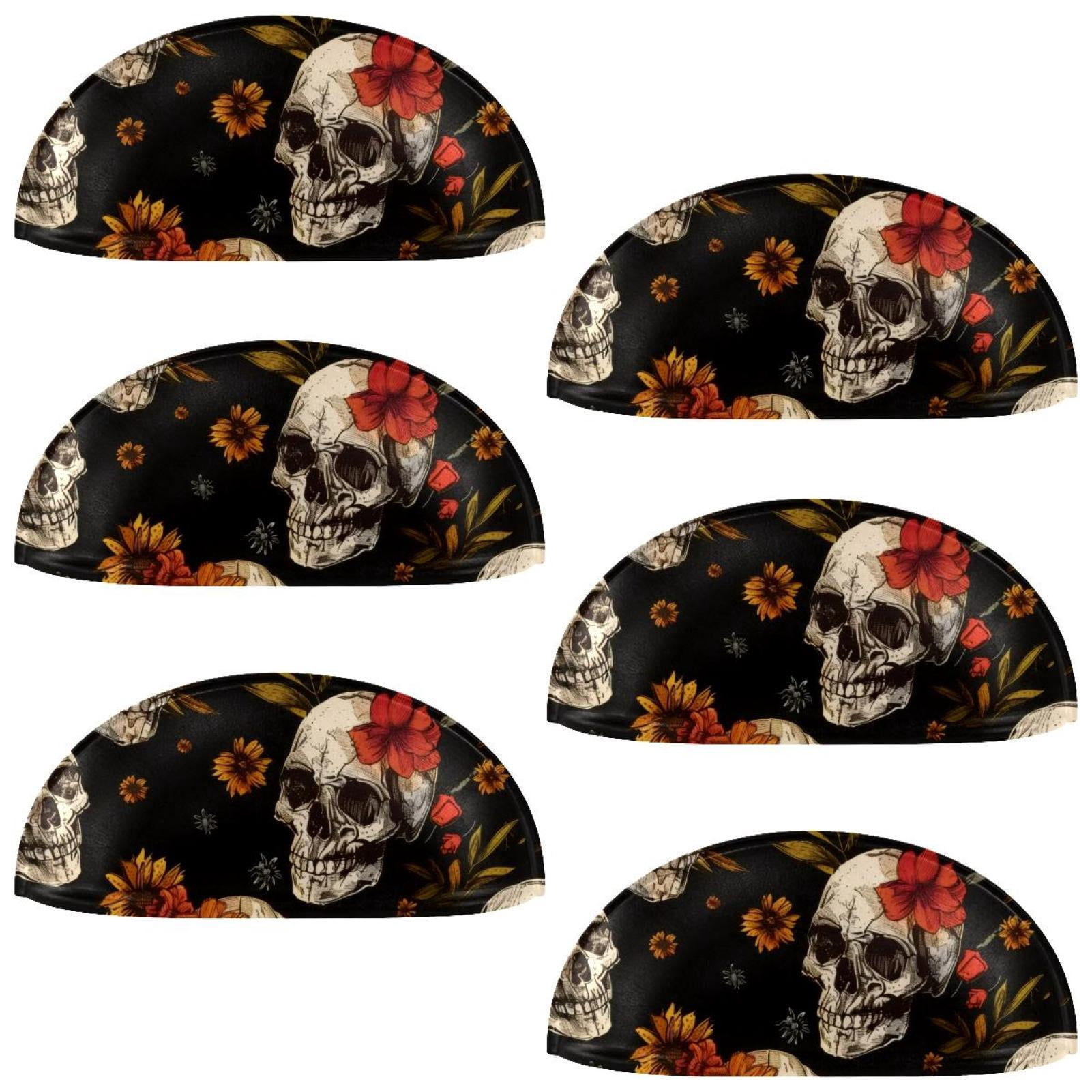 PhooArto 6 Pcs Cup Drawer Pulls, Skull and Flowers Pattern Shell Shape Handles Cabinet Knobs for Dresser Cupboard Closet Wardrobe with Screws