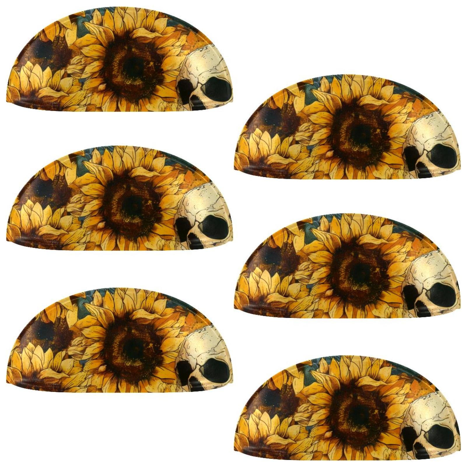 PhooArto 6 Pcs Cup Drawer Pulls, Skull and Sunflower Pattern Shell Shape Handles Cabinet Knobs for Dresser Cupboard Closet Wardrobe with Screws