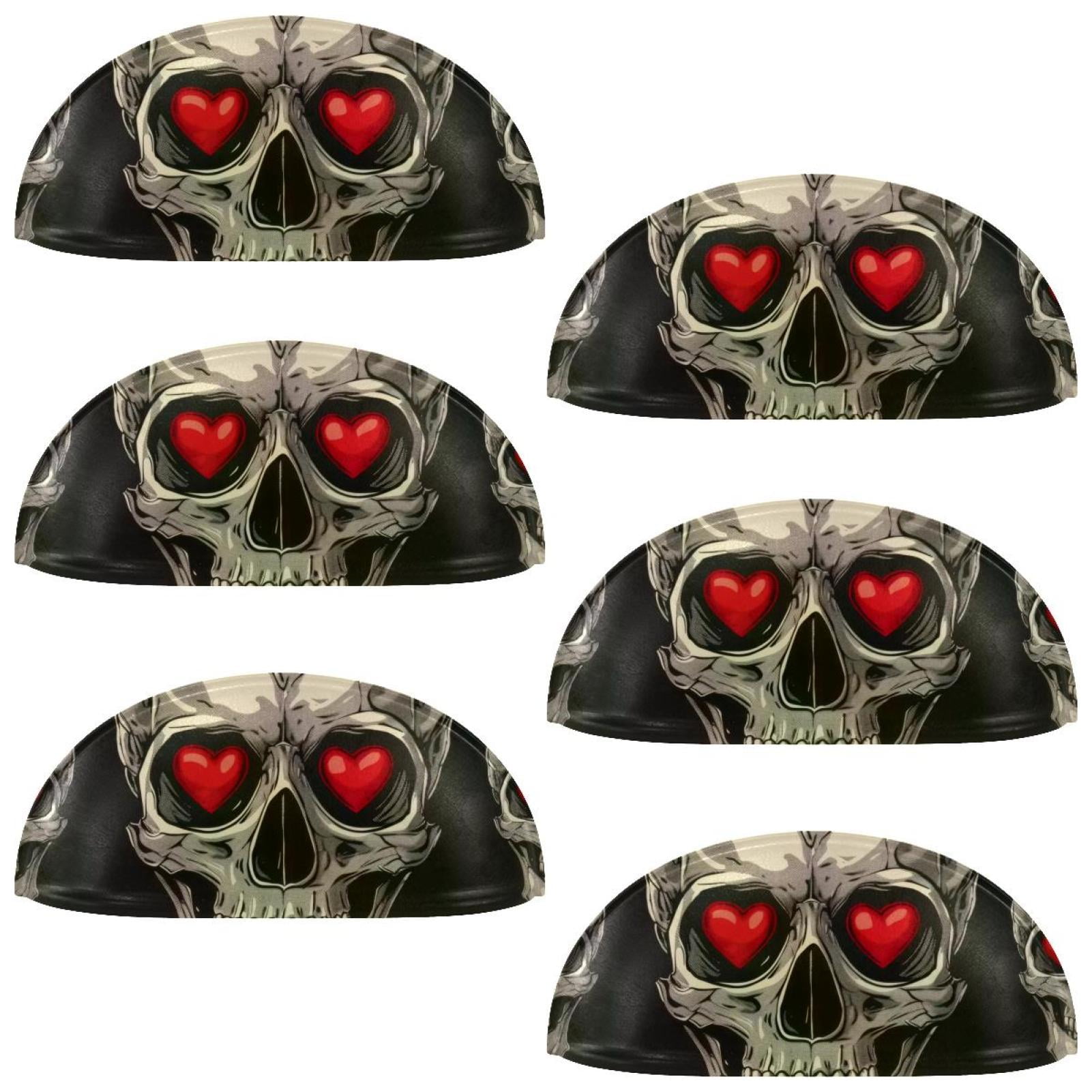 PhooArto 6 Pcs Cup Drawer Pulls, Skull with Love Heart Shell Shape Handles Cabinet Knobs for Dresser Cupboard Closet Wardrobe with Screws