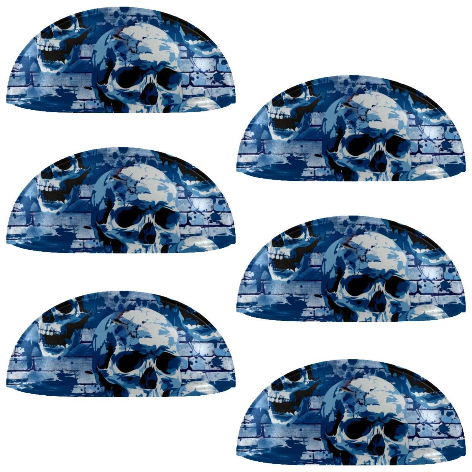 PhooArto 6 Pcs Cup Drawer Pulls, Skulls Wall Blue Pattern Shell Shape Handles Cabinet Knobs for Dresser Cupboard Closet Wardrobe with Screws