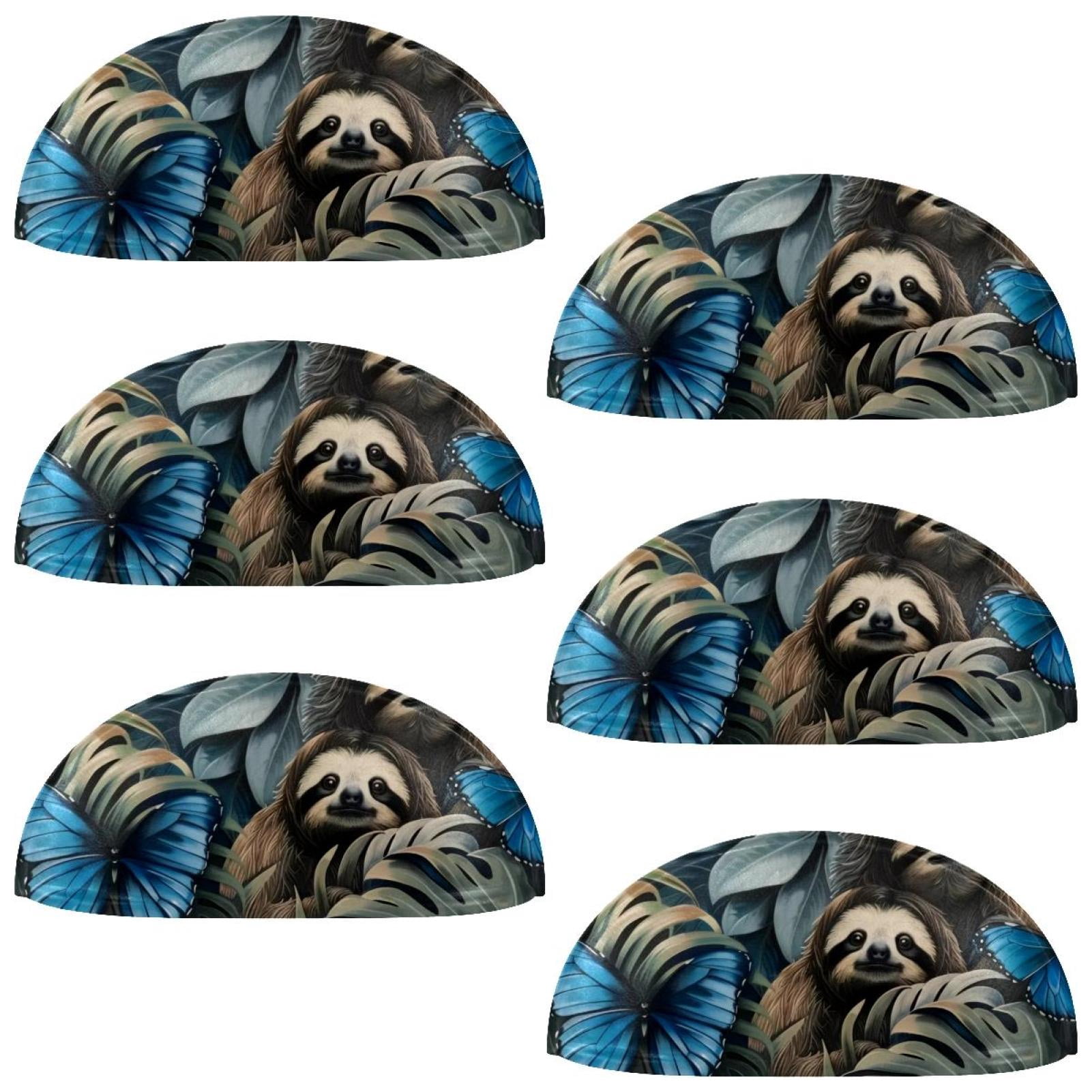 Sloth Handle PhooArto 6 Pcs Cup Drawer Pulls, Sloth Blue Butterflies Palm Leaf Shell ...