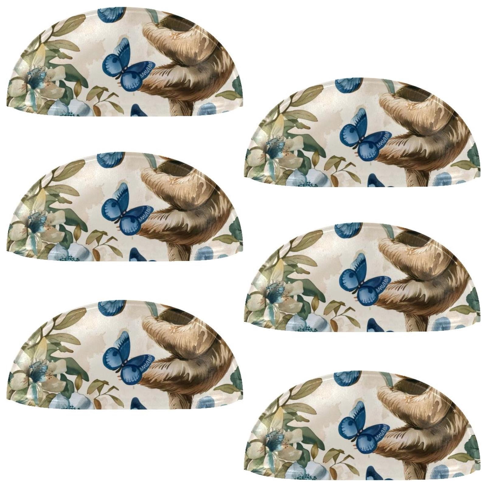 PhooArto 6 Pcs Cup Drawer Pulls, Sloth Blue Butterfly Pattern Shell Shape Handles Cabinet Knobs for Dresser Cupboard Closet Wardrobe with Screws