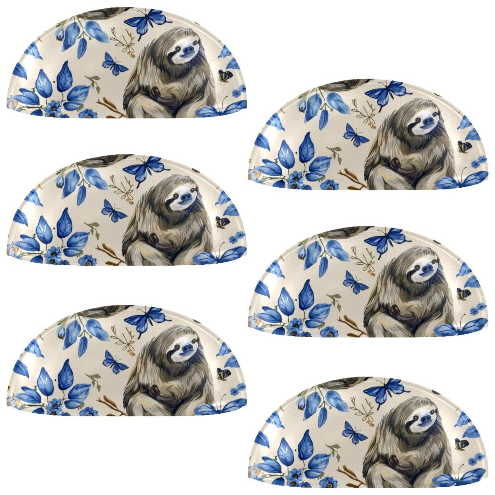 PhooArto 6 Pcs Cup Drawer Pulls, Sloths Blue Butterflies Pattern Shell Shape Handles Cabinet Knobs for Dresser Cupboard Closet Wardrobe with Screws