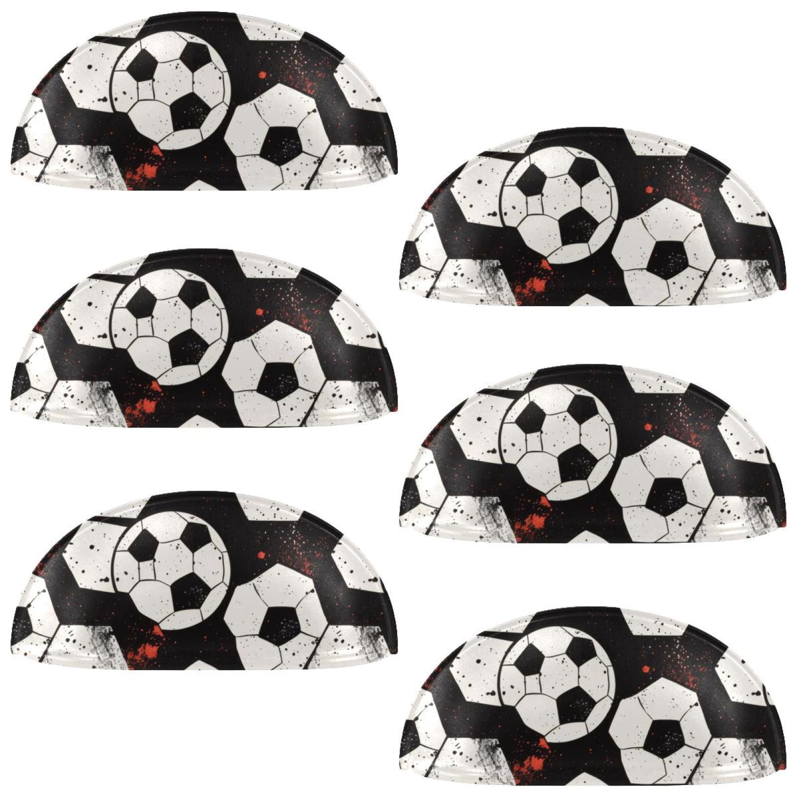PhooArto 6 Pcs Cup Drawer Pulls, Soccer Football Black Pattern Shell Shape Handles Cabinet Knobs for Dresser Cupboard Closet Wardrobe with Screws