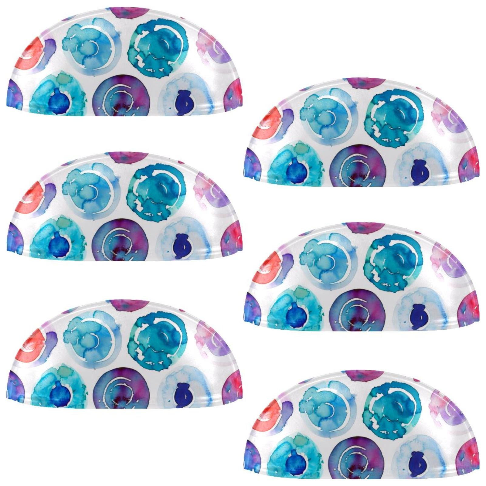 PhooArto 6 Pcs Cup Drawer Pulls, Splash Circles Watercolor Pattern Shell Shape Handles Cabinet Knobs for Dresser Cupboard Closet Wardrobe with Screws