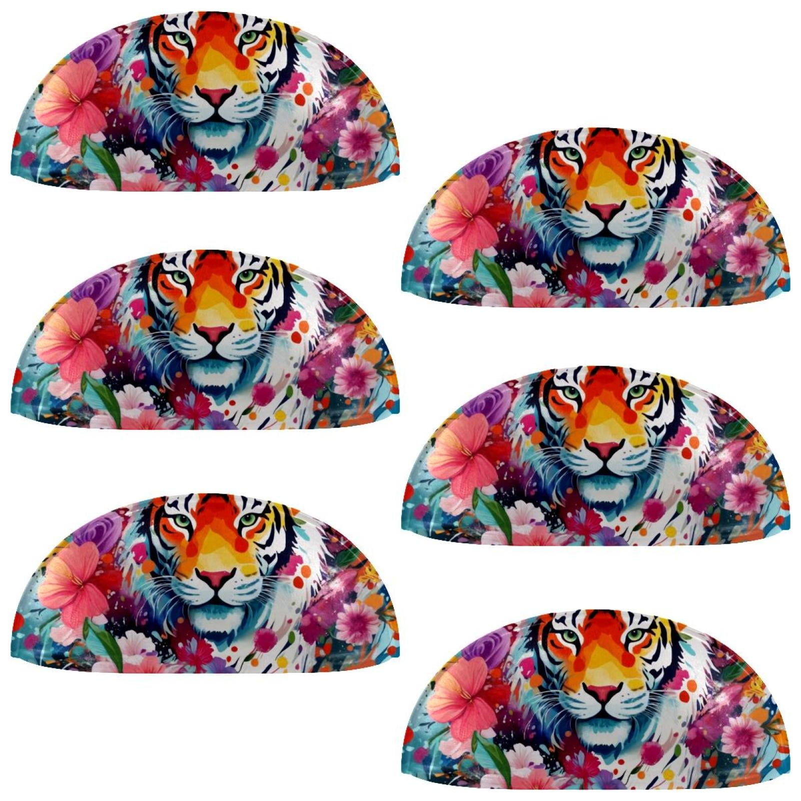 PhooArto 6 Pcs Cup Drawer Pulls, Splashes Tiger and Flowers Pattern Shell Shape Handles Cabinet Knobs for Dresser Cupboard Closet Wardrobe with Screws