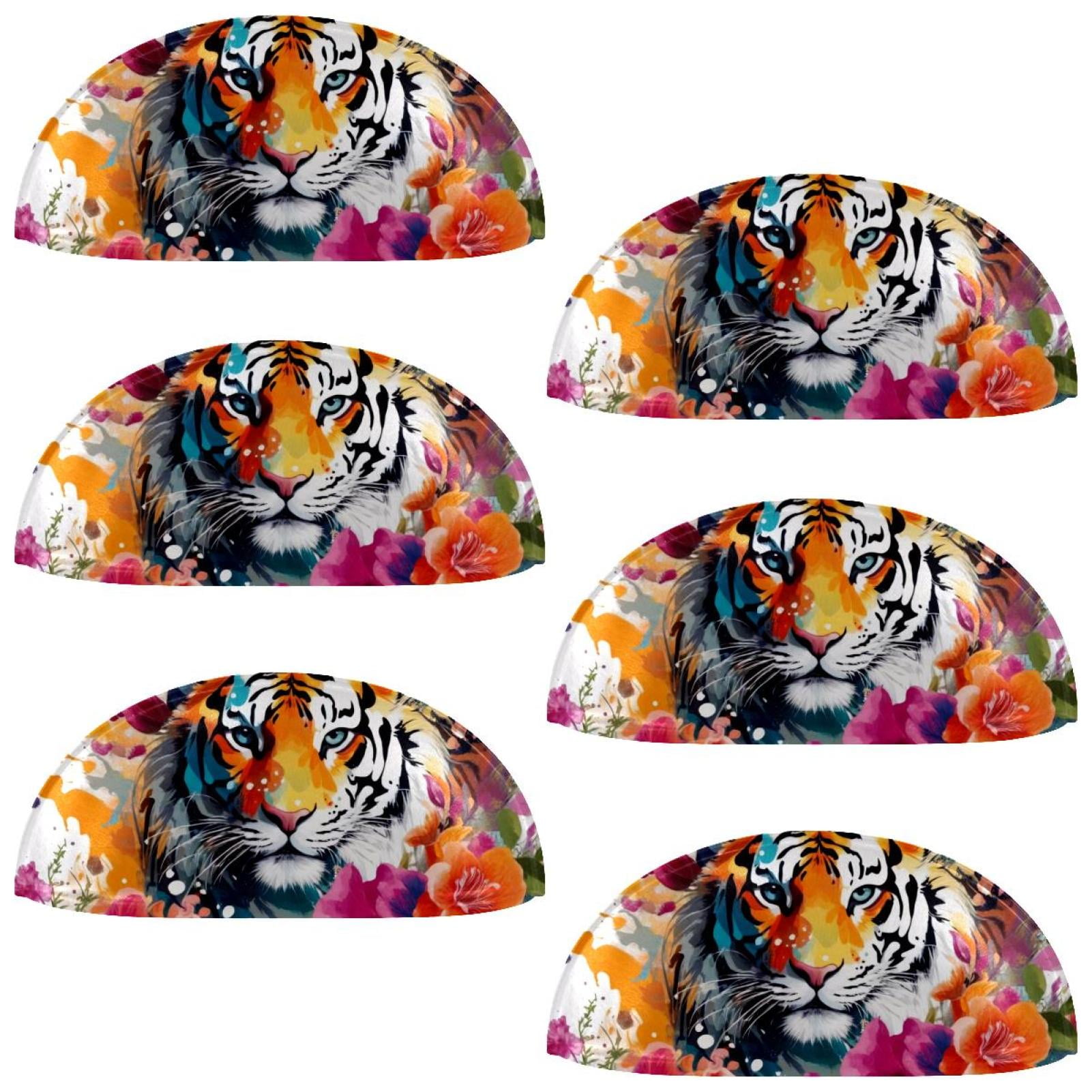 PhooArto 6 Pcs Cup Drawer Pulls, Splashes Tiger Flowers Pattern Shell Shape Handles Cabinet Knobs for Dresser Cupboard Closet Wardrobe with Screws