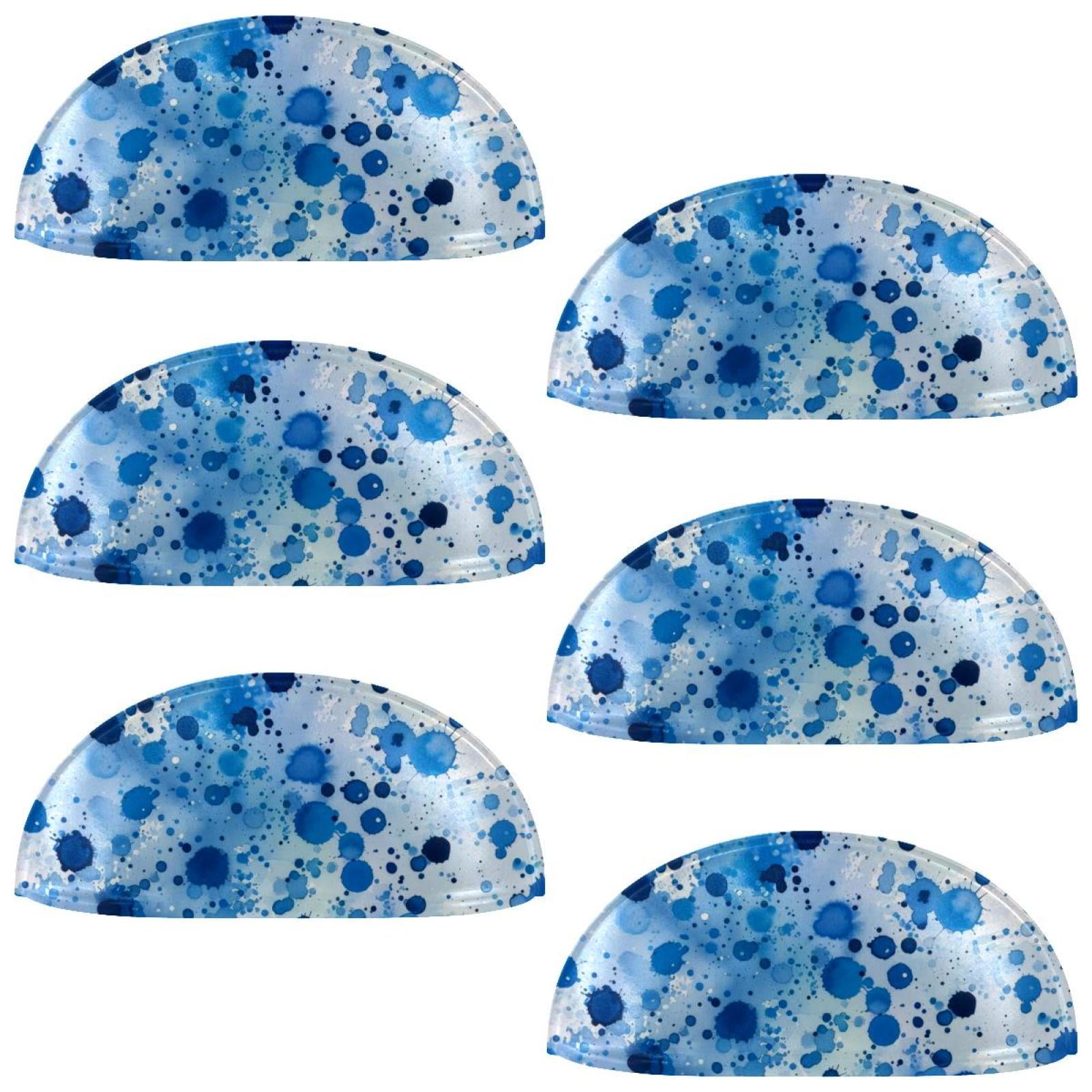 PhooArto 6 Pcs Cup Drawer Pulls, Splatter Dots Blue Pattern Shell Shape Handles Cabinet Knobs for Dresser Cupboard Closet Wardrobe with Screws