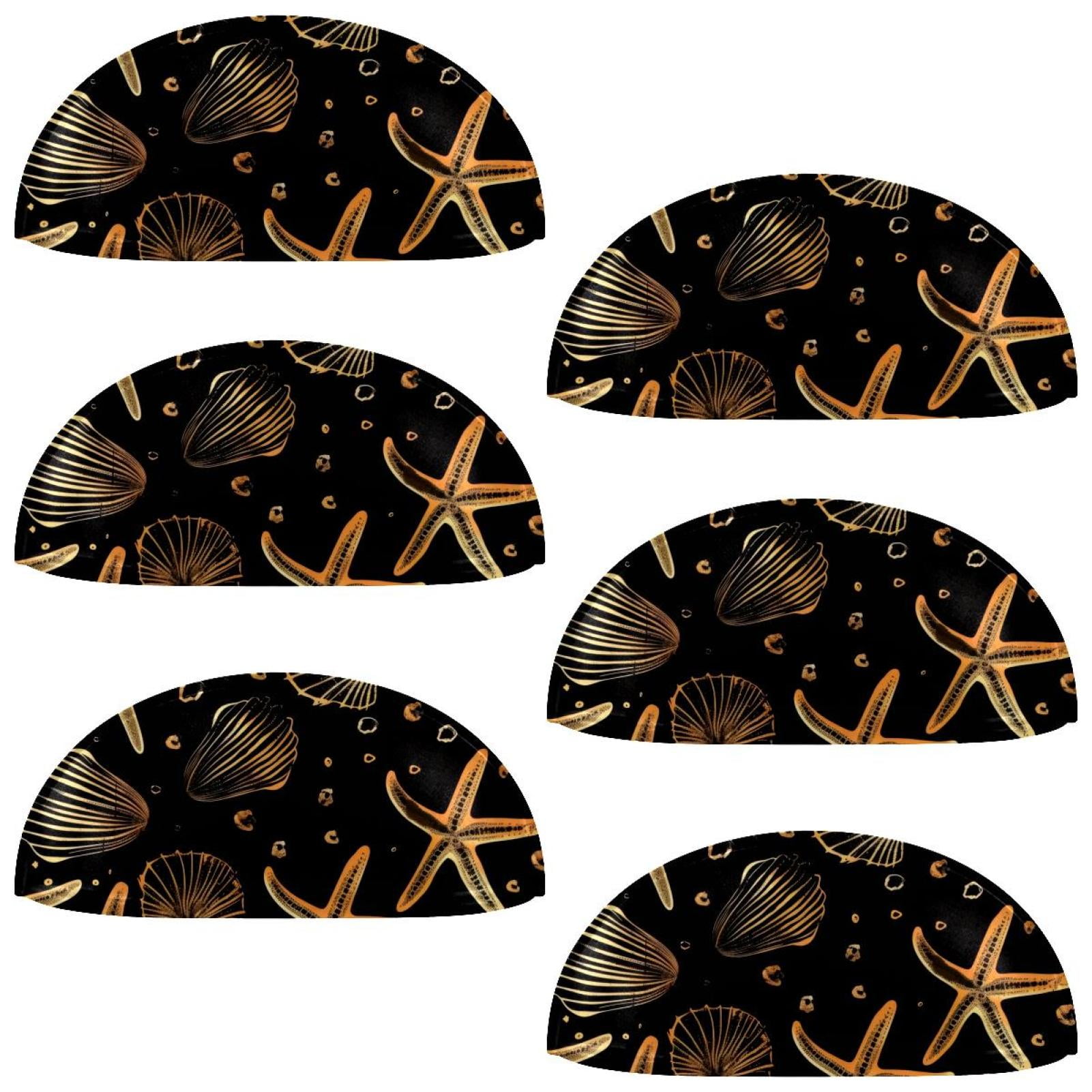 PhooArto 6 Pcs Cup Drawer Pulls, Starfish Shell Golden Pattern Shell Shape Handles Cabinet Knobs for Dresser Cupboard Closet Wardrobe with Screws