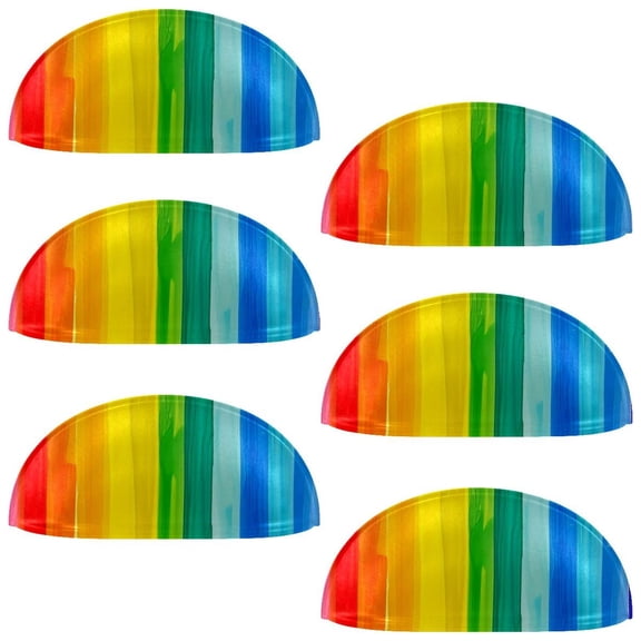PhooArto 6 Pcs Cup Drawer Pulls, Stripe Rainbow Pattern Shell Shape Handles Cabinet Knobs for Dresser Cupboard Closet Wardrobe with Screws
