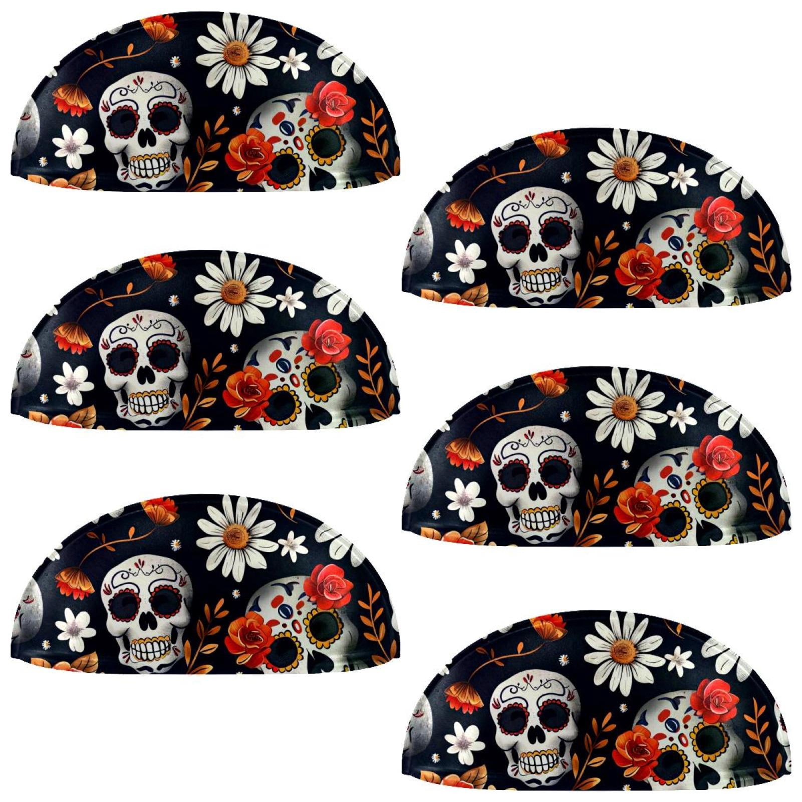 PhooArto 6 Pcs Cup Drawer Pulls, Sugar Skull Daisy Floral Pattern Shell Shape Handles Cabinet Knobs for Dresser Cupboard Closet Wardrobe with Screws