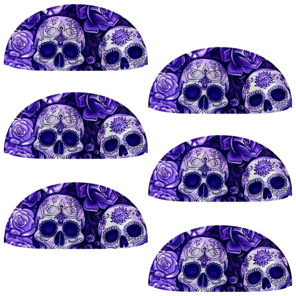 PhooArto 6 Pcs Cup Drawer Pulls, Sugar Skull Purple Rose Shell Shape Handles Cabinet Knobs for Dresser Cupboard Closet Wardrobe with Screws