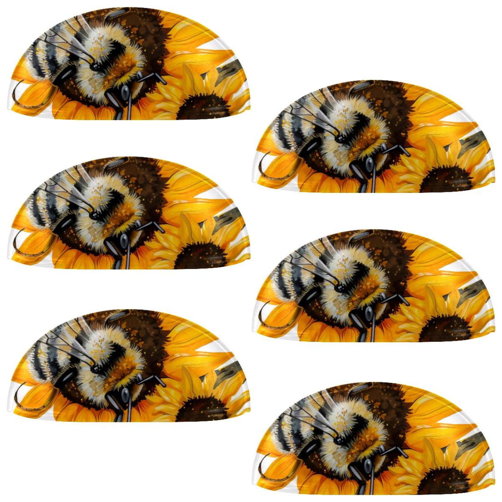 PhooArto 6 Pcs Cup Drawer Pulls, Sunflower Bee Painting Shell Shape Handles Cabinet Knobs for Dresser Cupboard Closet Wardrobe with Screws
