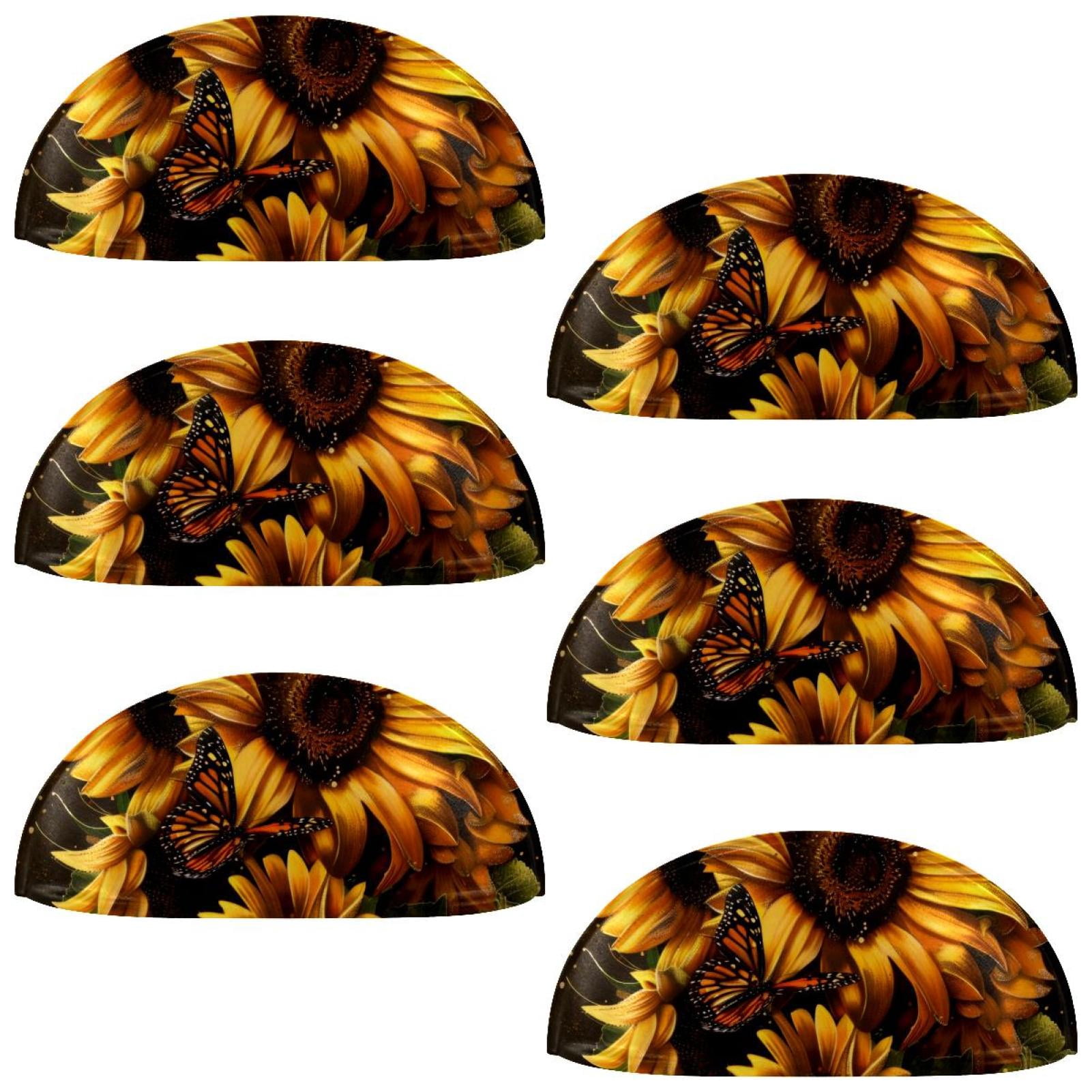 PhooArto 6 Pcs Cup Drawer Pulls, Sunflower Butterflies Shell Shape Handles Cabinet Knobs for Dresser Cupboard Closet Wardrobe with Screws