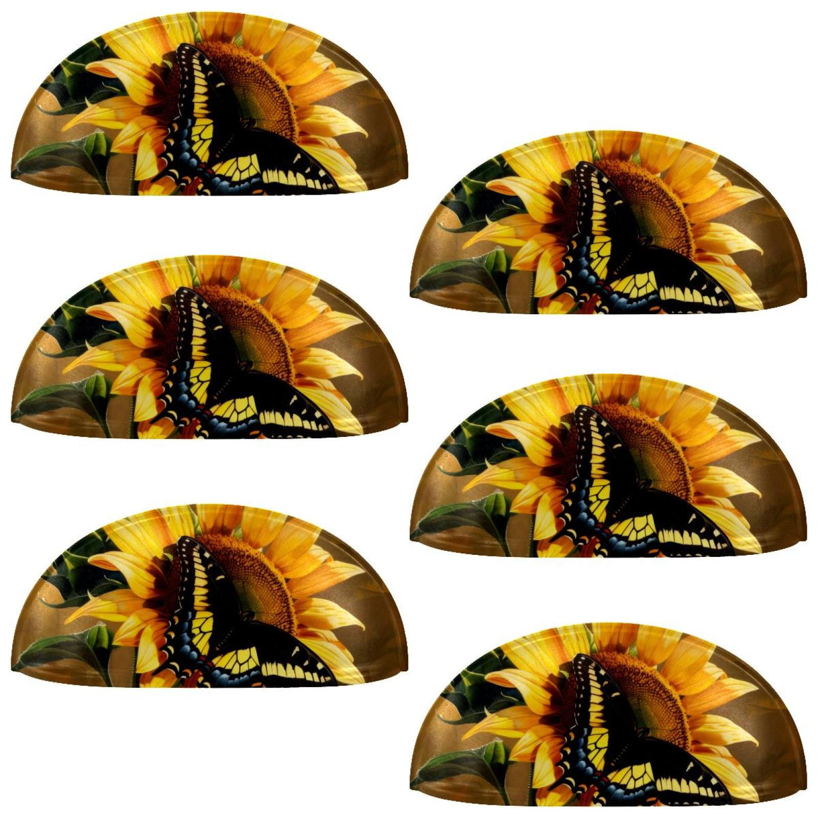 PhooArto 6 Pcs Cup Drawer Pulls, Sunflower Butterfly Painting Shell Shape Handles Cabinet Knobs for Dresser Cupboard Closet Wardrobe with Screws