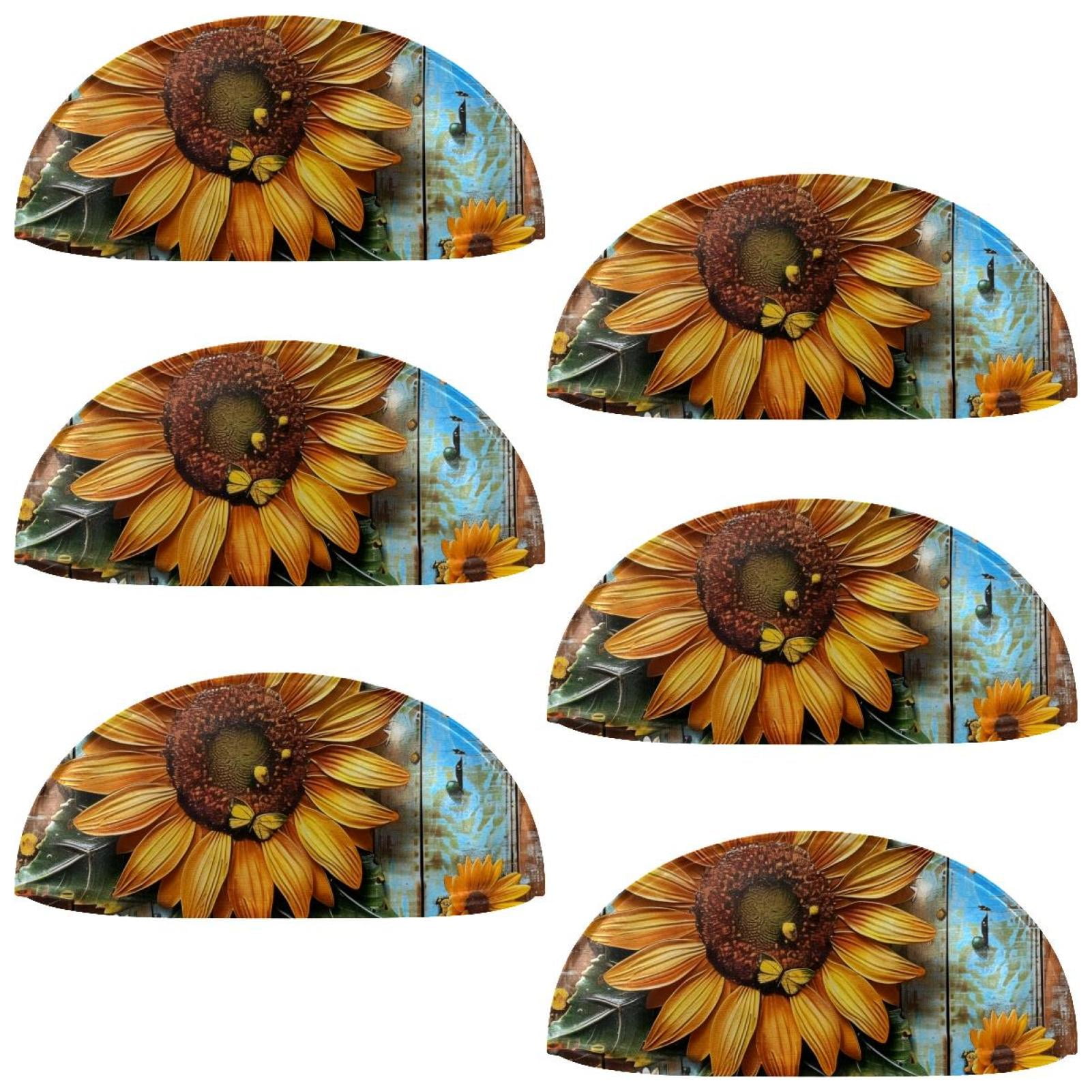 PhooArto 6 Pcs Cup Drawer Pulls, Sunflower Butterfly on Wooden Shell Shape Handles Cabinet Knobs for Dresser Cupboard Closet Wardrobe with Screws
