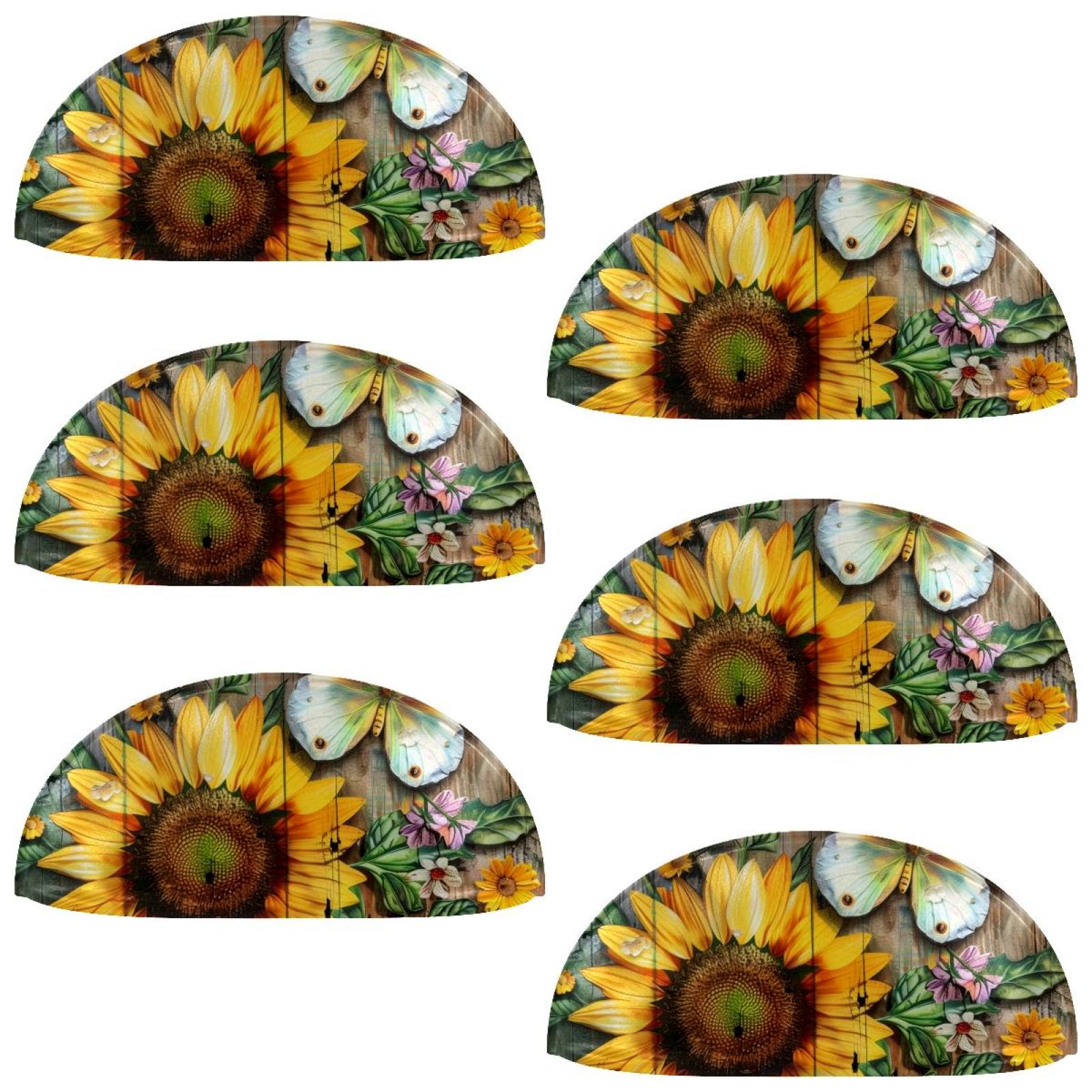 PhooArto 6 Pcs Cup Drawer Pulls, Sunflower Daisy Floral Butterfly on Wooden Shell Shape Handles Cabinet Knobs for Dresser Cupboard Closet Wardrobe with Screws