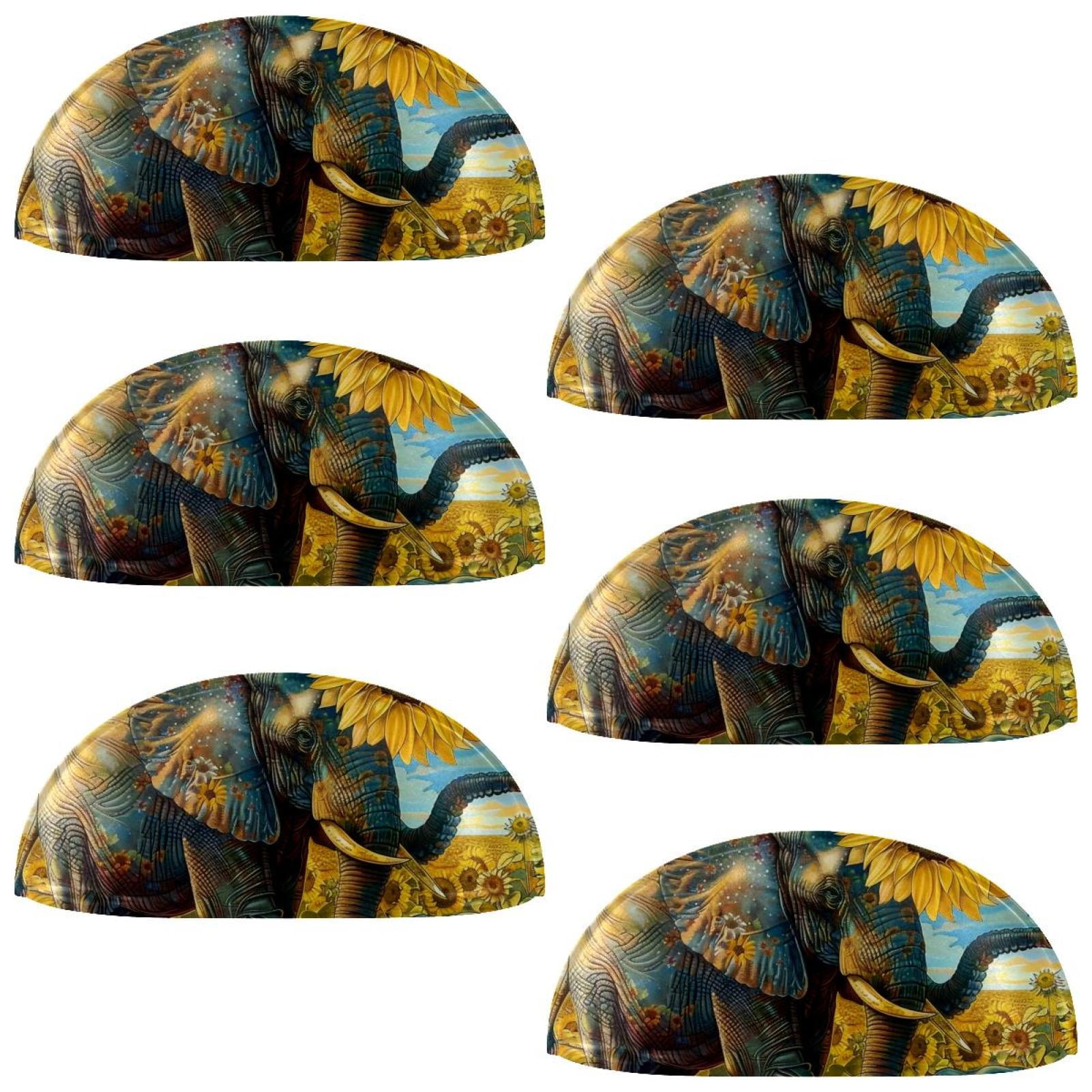 PhooArto 6 Pcs Cup Drawer Pulls, Sunflower Elephant Blue Sky Shell Shape Handles Cabinet Knobs for Dresser Cupboard Closet Wardrobe with Screws
