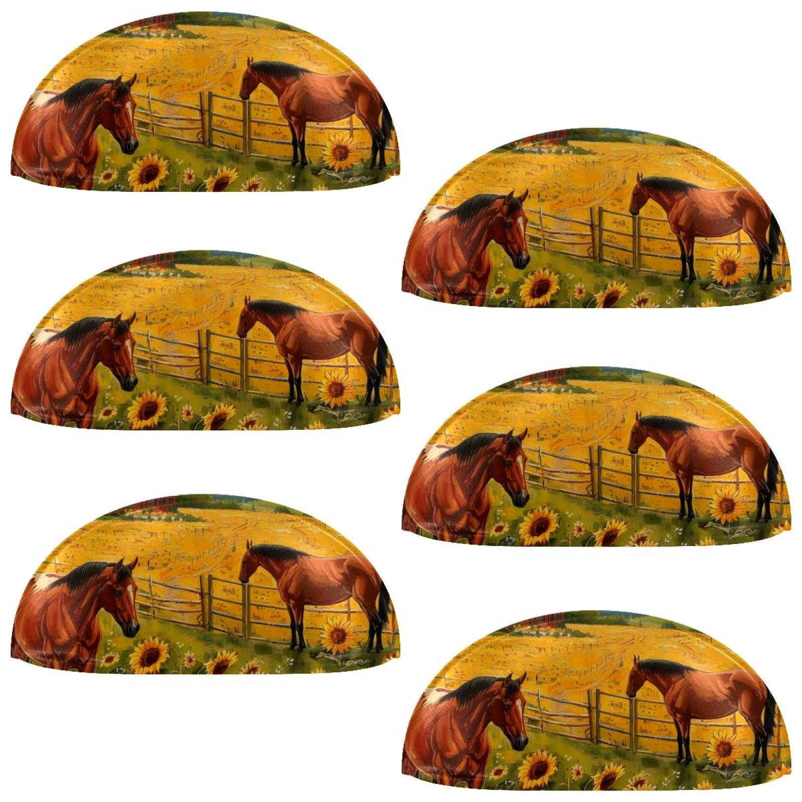 PhooArto 6 Pcs Cup Drawer Pulls, Sunflower Farm Horse Scene Shell Shape Handles Cabinet Knobs for Dresser Cupboard Closet Wardrobe with Screws