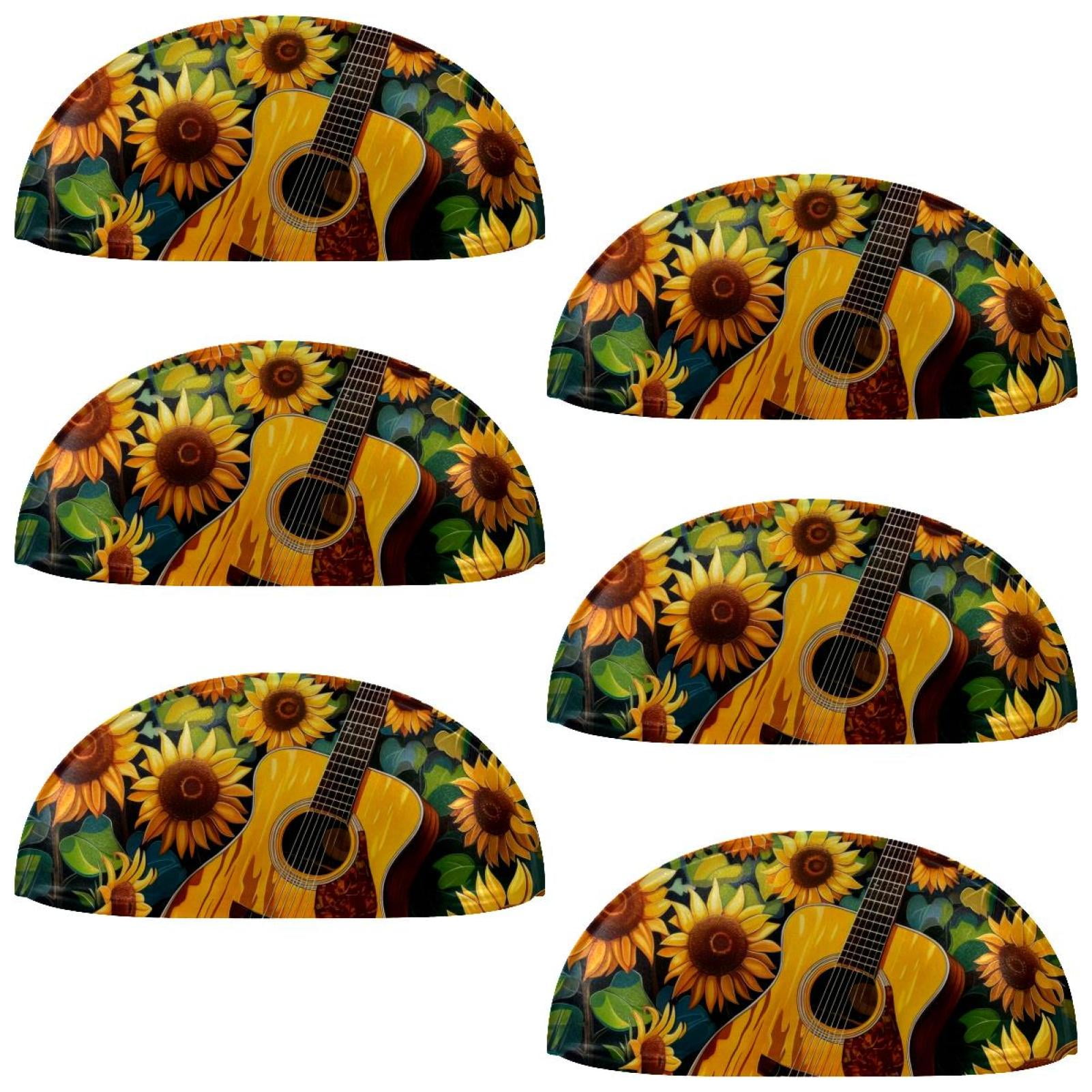 PhooArto 6 Pcs Cup Drawer Pulls, Sunflower Field and Guitar Pattern Shell Shape Handles Cabinet Knobs for Dresser Cupboard Closet Wardrobe with Screws