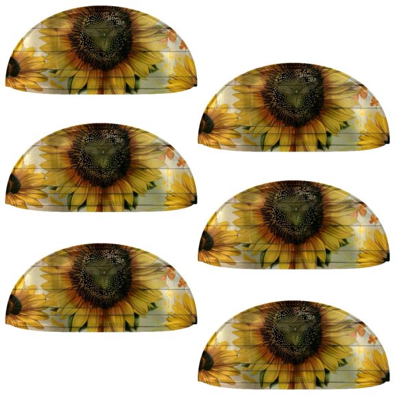 PhooArto 6 Pcs Cup Drawer Pulls, Sunflower Floral Bee on Rustic Wooden Shell Shape Handles Cabinet Knobs for Dresser Cupboard Closet Wardrobe with Screws
