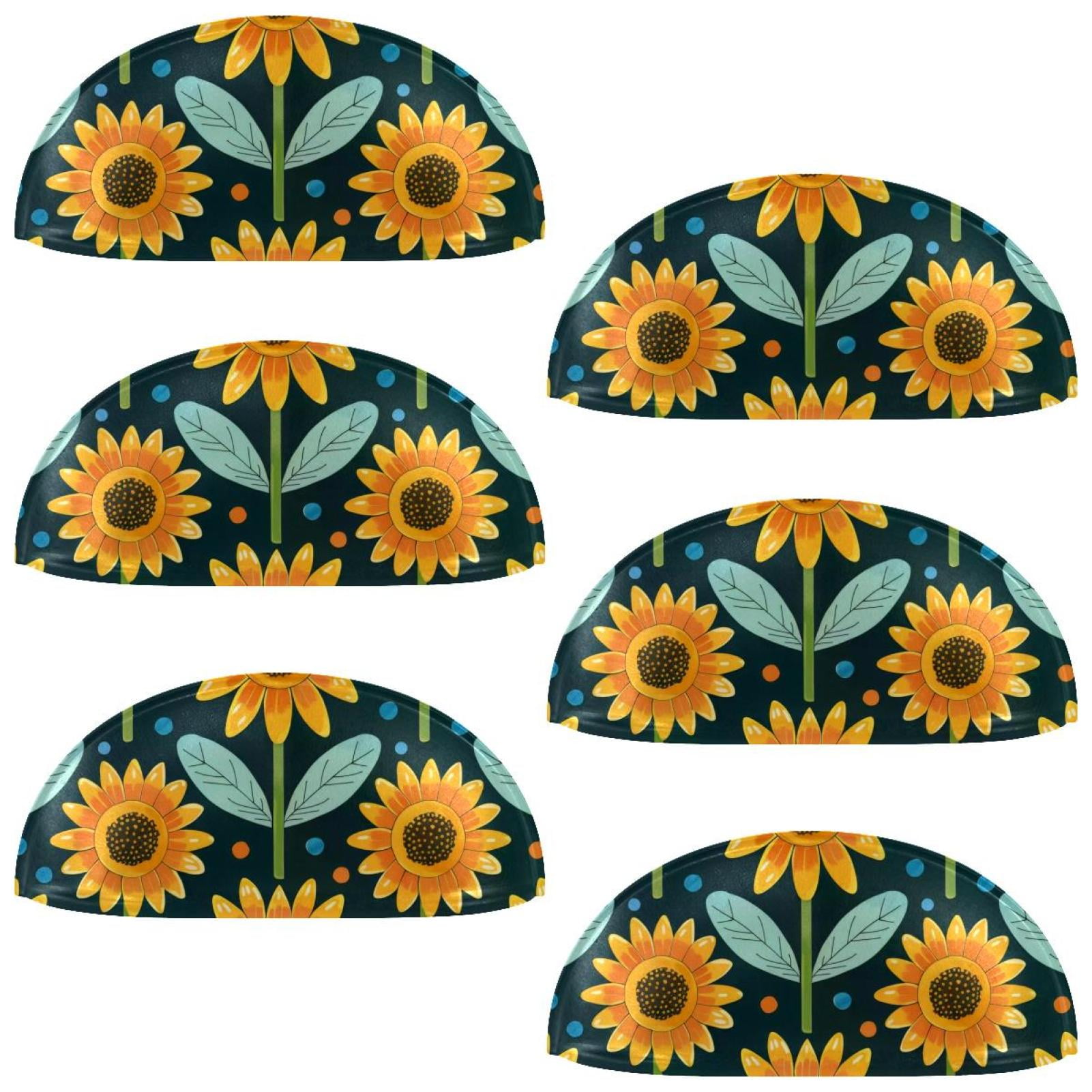 PhooArto 6 Pcs Cup Drawer Pulls, Sunflower Floral Pattern Shell Shape Handles Cabinet Knobs for Dresser Cupboard Closet Wardrobe with Screws