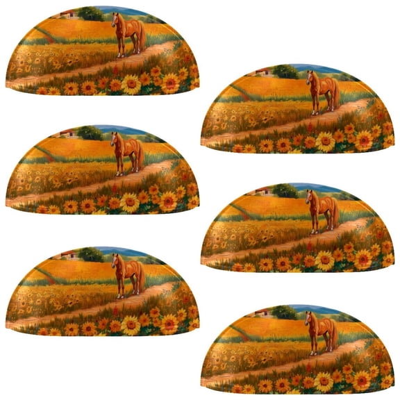 PhooArto 6 Pcs Cup Drawer Pulls, Sunflower Horse Painting Shell Shape Handles Cabinet Knobs for Dresser Cupboard Closet Wardrobe with Screws