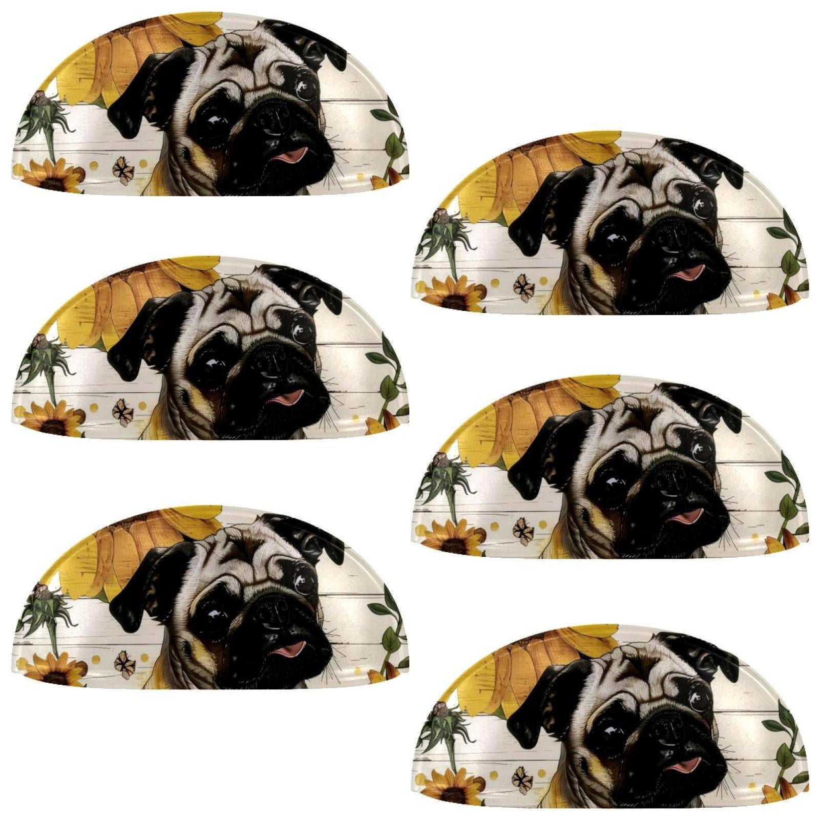 PhooArto 6 Pcs Cup Drawer Pulls, Sunflower Pug Dog Wooden Board Shell Shape Handles Cabinet Knobs for Dresser Cupboard Closet Wardrobe with Screws