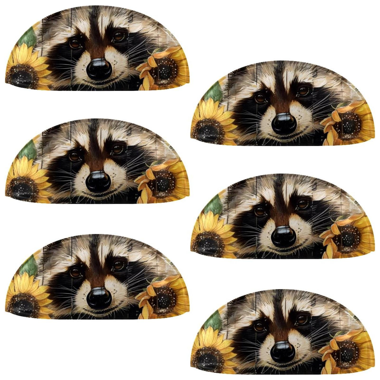 PhooArto 6 Pcs Cup Drawer Pulls, Sunflower Raccoon Wooden Board Shell Shape Handles Cabinet Knobs for Dresser Cupboard Closet Wardrobe with Screws