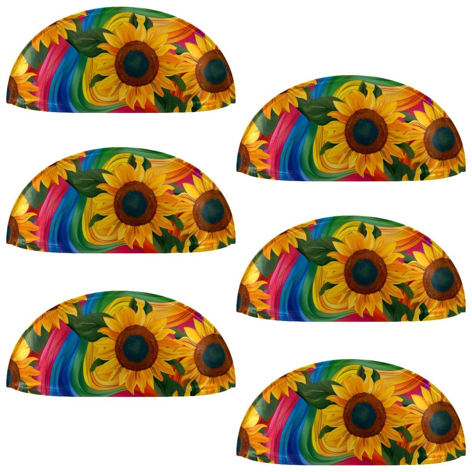 PhooArto 6 Pcs Cup Drawer Pulls, Sunflower Rainbow Pattern Shell Shape Handles Cabinet Knobs for Dresser Cupboard Closet Wardrobe with Screws