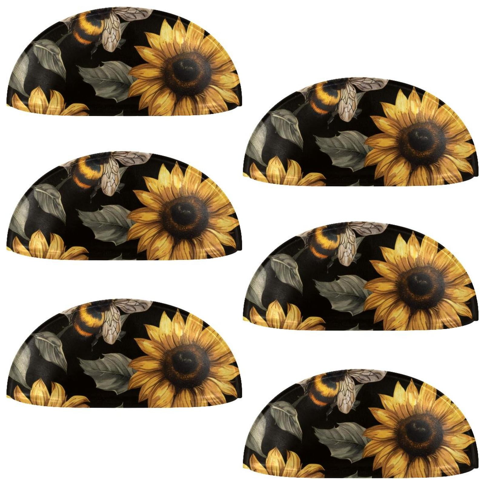 PhooArto 6 Pcs Cup Drawer Pulls, Sunflower and Bee Pattern Shell Shape Handles Cabinet Knobs for Dresser Cupboard Closet Wardrobe with Screws