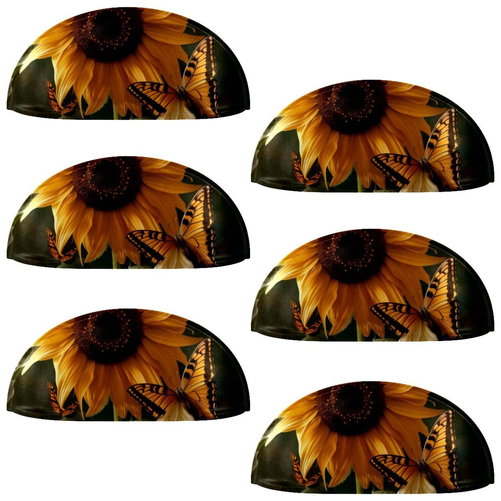 PhooArto 6 Pcs Cup Drawer Pulls, Sunflower and Butterfly Shell Shape Handles Cabinet Knobs for Dresser Cupboard Closet Wardrobe with Screws