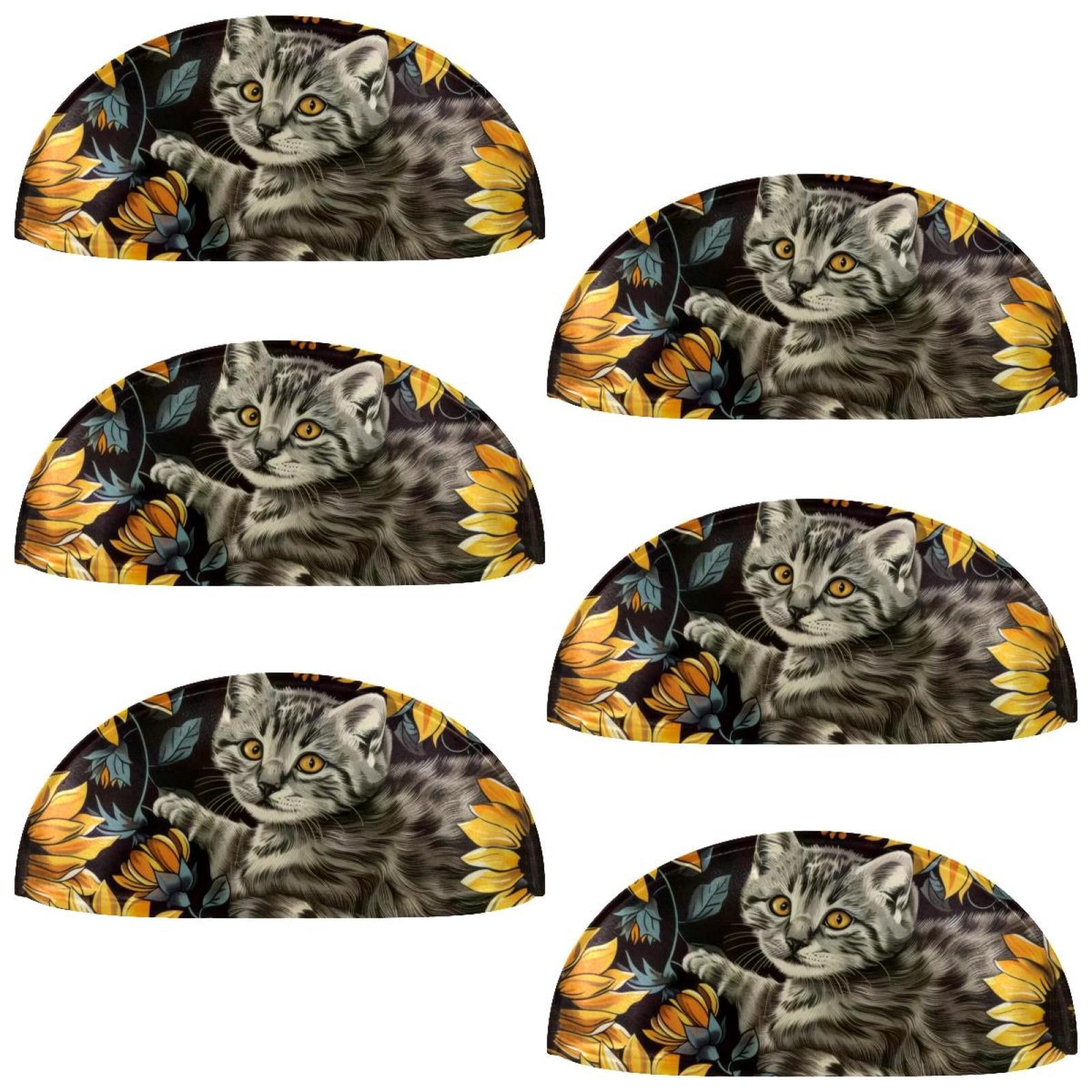 PhooArto 6 Pcs Cup Drawer Pulls, Sunflower and Cat Pattern Shell Shape Handles Cabinet Knobs for Dresser Cupboard Closet Wardrobe with Screws
