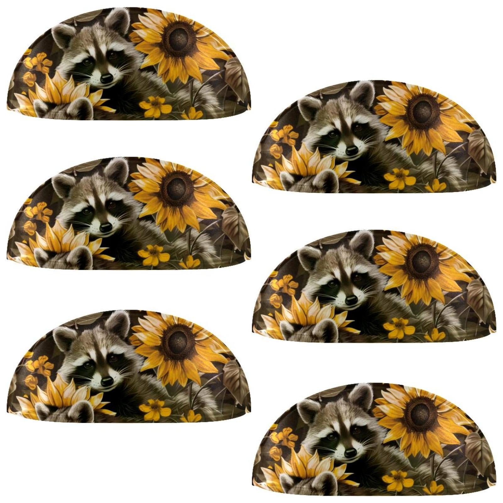 PhooArto 6 Pcs Cup Drawer Pulls, Sunflower and Raccoon Pattern Shell Shape Handles Cabinet Knobs for Dresser Cupboard Closet Wardrobe with Screws