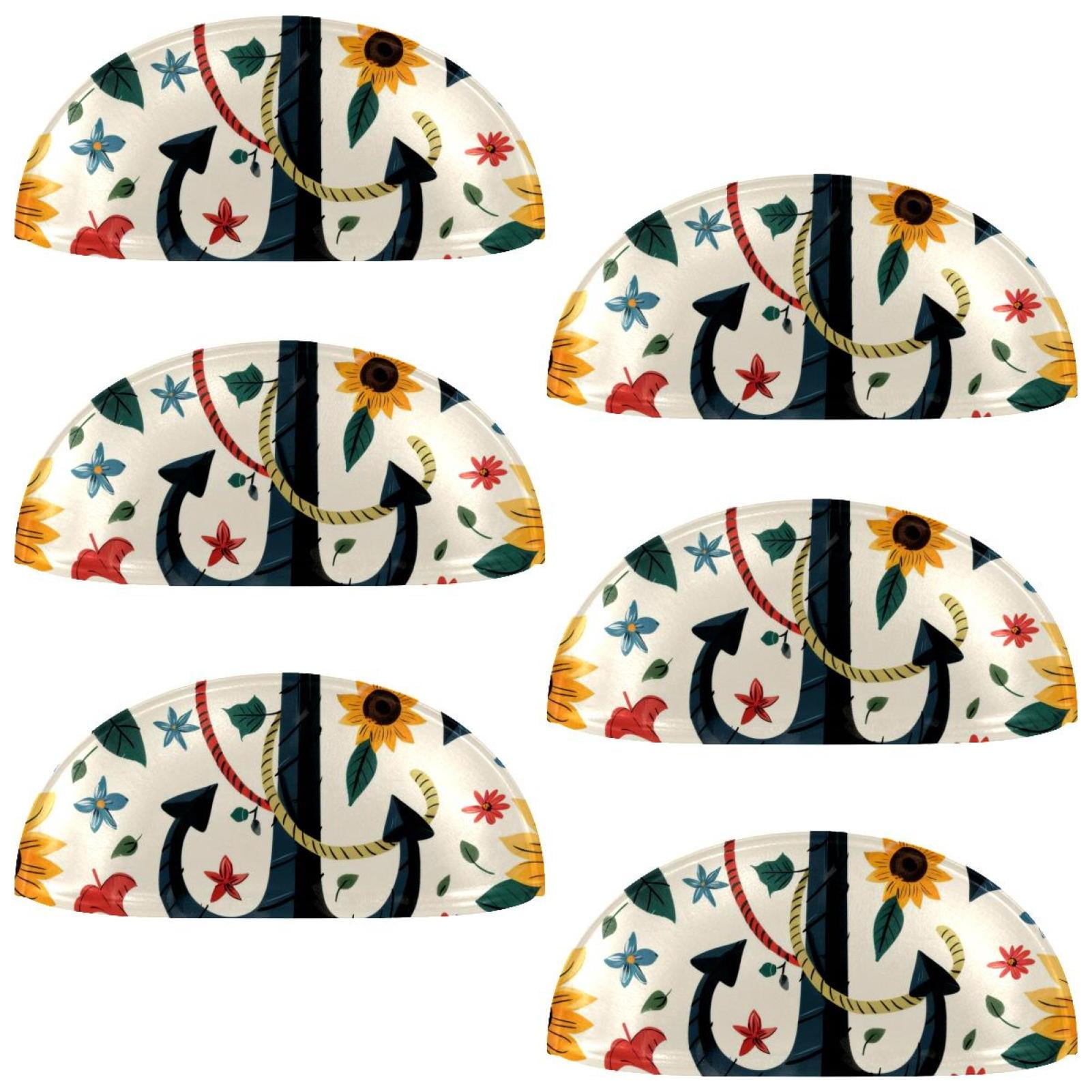 PhooArto 6 Pcs Cup Drawer Pulls, Sunflowers Anchors Pattern Shell Shape Handles Cabinet Knobs for Dresser Cupboard Closet Wardrobe with Screws