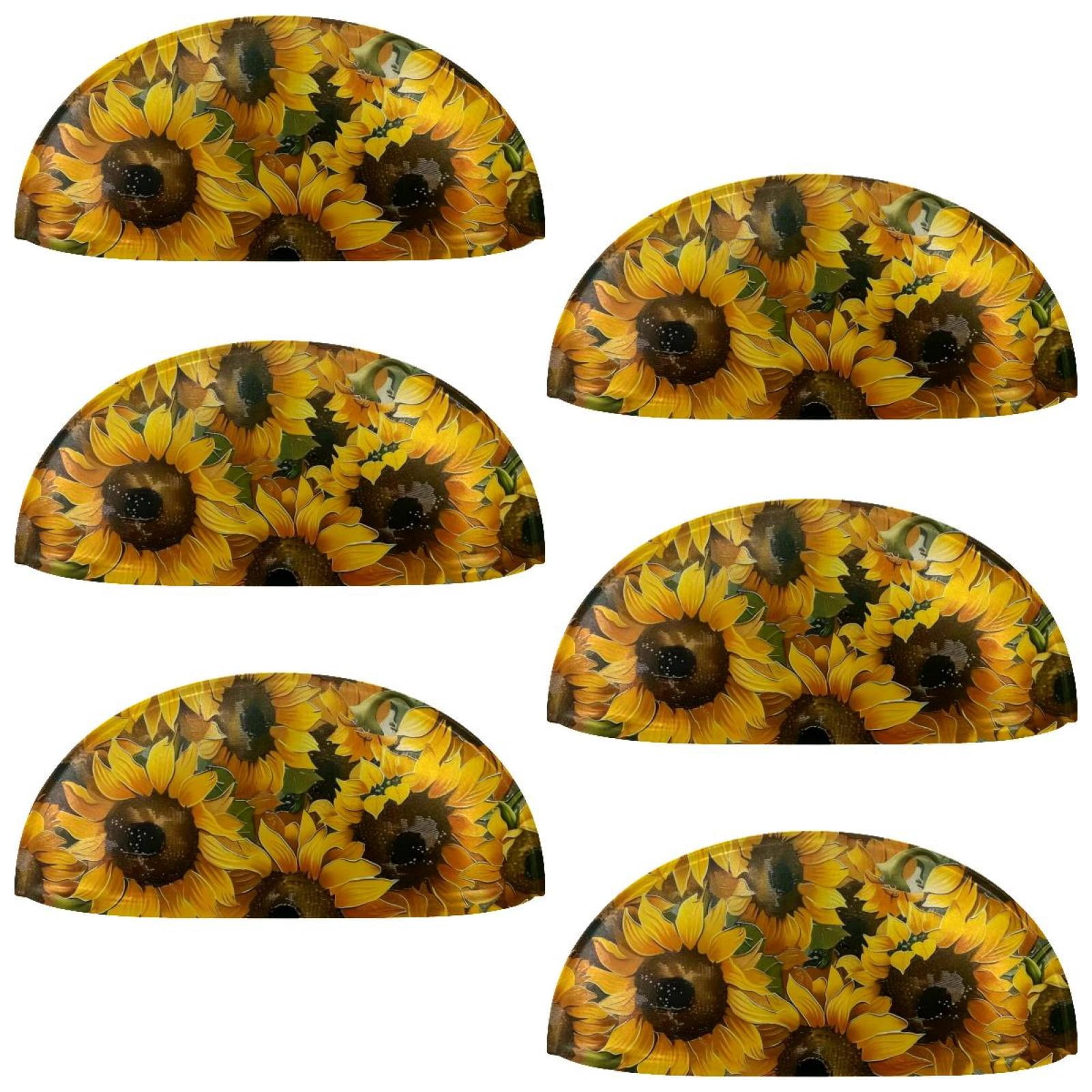 PhooArto 6 Pcs Cup Drawer Pulls, Sunflowers Art Pattern Shell Shape Handles Cabinet Knobs for Dresser Cupboard Closet Wardrobe with Screws