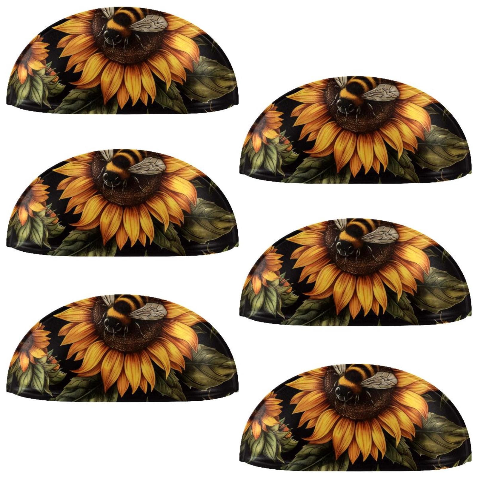 PhooArto 6 Pcs Cup Drawer Pulls, Sunflowers Bee Pattern Shell Shape Handles Cabinet Knobs for Dresser Cupboard Closet Wardrobe with Screws