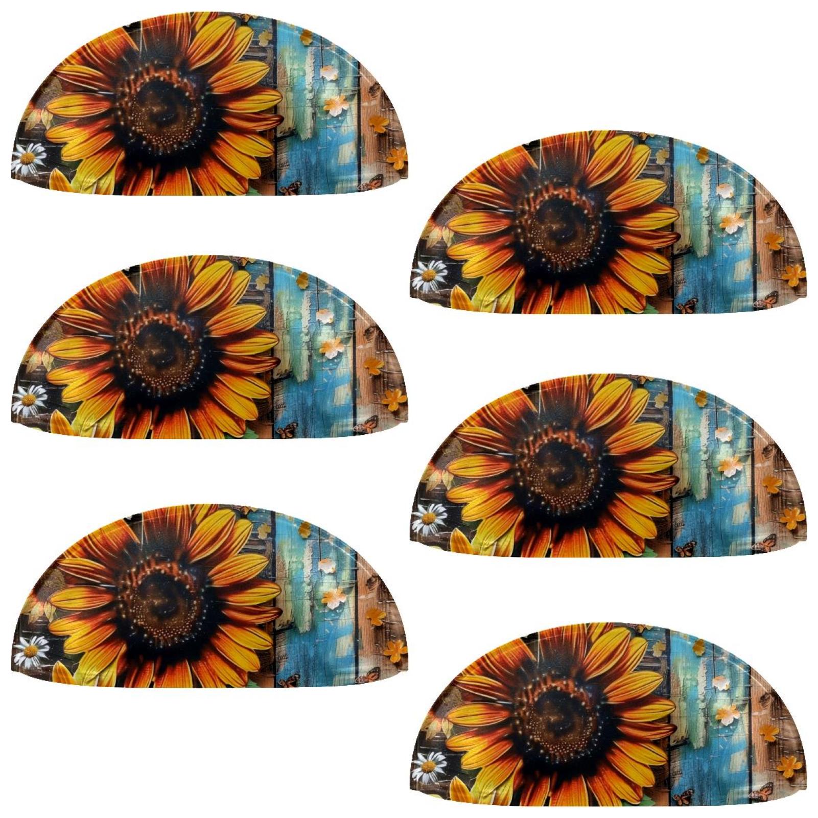 PhooArto 6 Pcs Cup Drawer Pulls, Sunflowers Butterfly on Wooden Shell Shape Handles Cabinet Knobs for Dresser Cupboard Closet Wardrobe with Screws