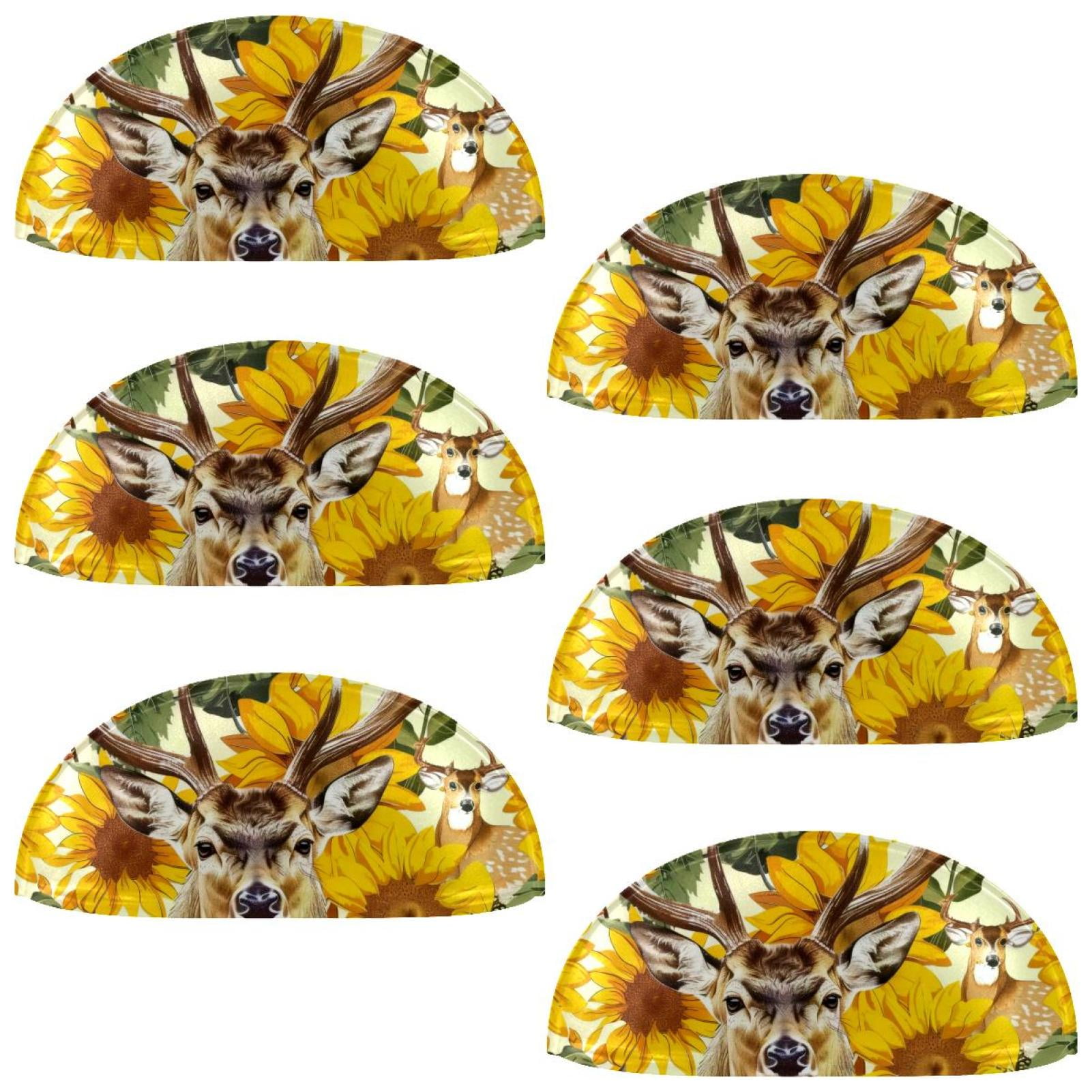 PhooArto 6 Pcs Cup Drawer Pulls, Sunflowers Deer Pattern Shell Shape Handles Cabinet Knobs for Dresser Cupboard Closet Wardrobe with Screws