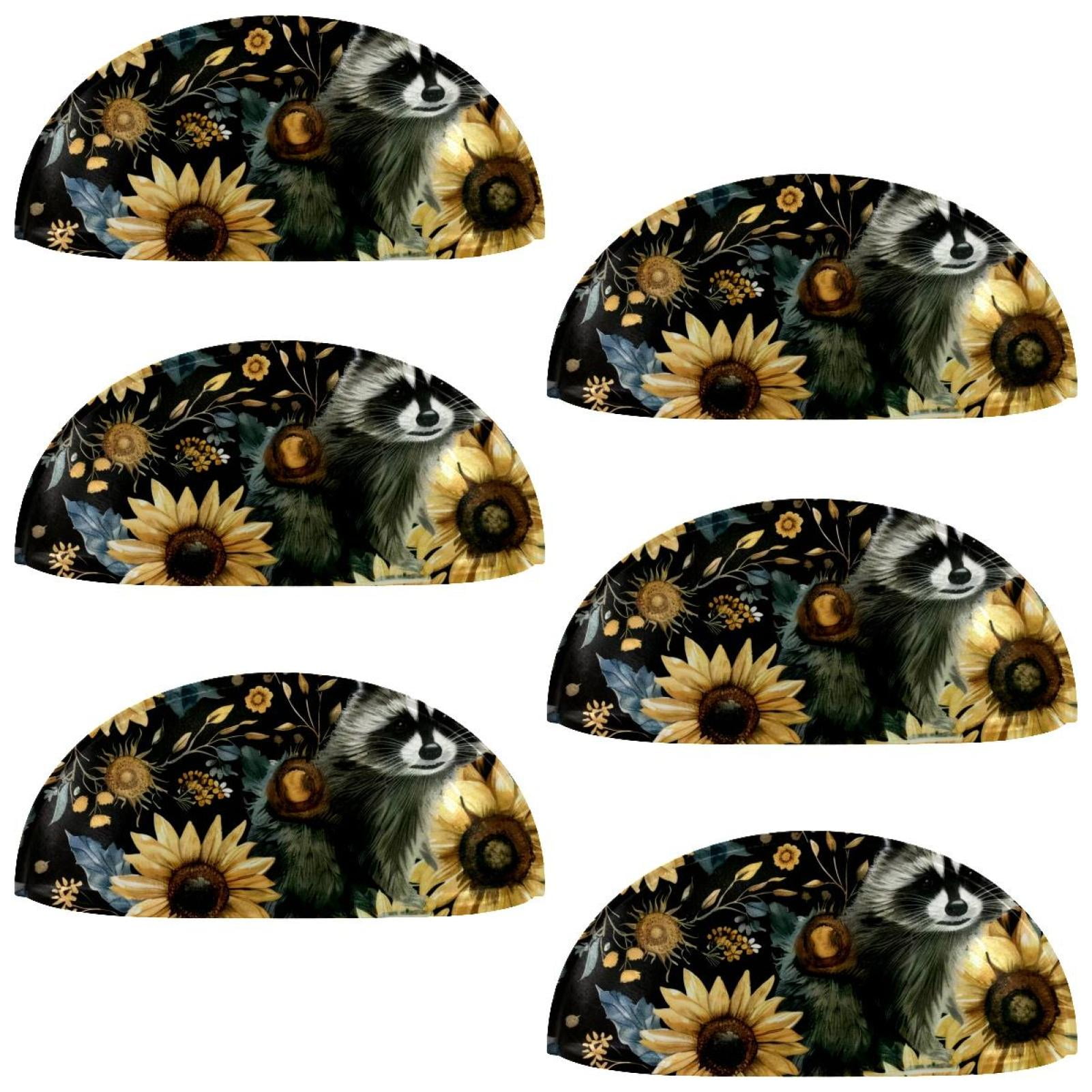 PhooArto 6 Pcs Cup Drawer Pulls, Sunflowers Raccoons Pattern Shell Shape Handles Cabinet Knobs for Dresser Cupboard Closet Wardrobe with Screws