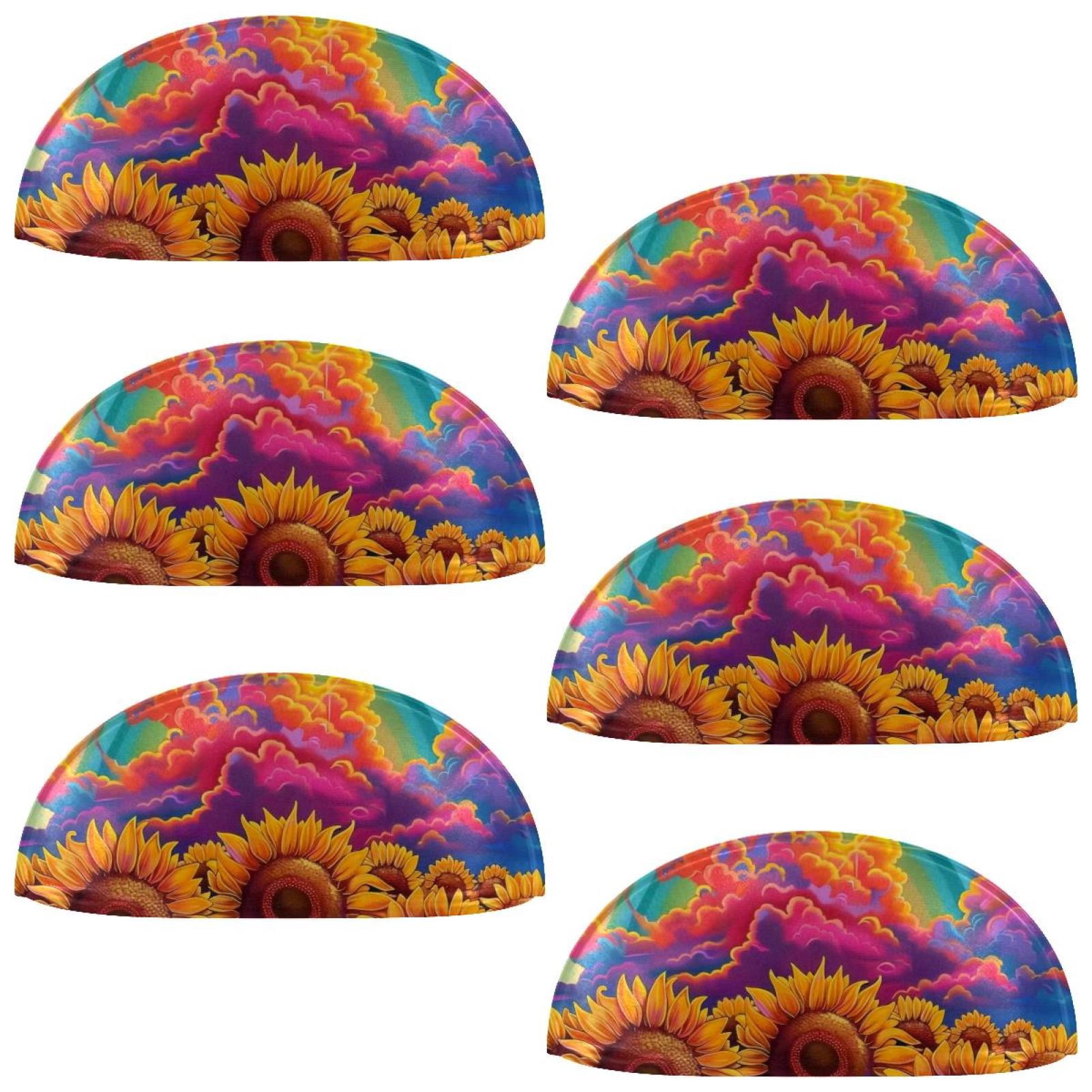 PhooArto 6 Pcs Cup Drawer Pulls, Sunflowers Rainbow Sky Shell Shape Handles Cabinet Knobs for Dresser Cupboard Closet Wardrobe with Screws