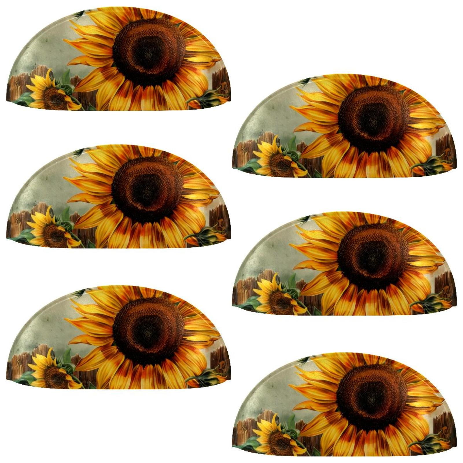 PhooArto 6 Pcs Cup Drawer Pulls, Sunflowers Vintage Painting Shell Shape Handles Cabinet Knobs for Dresser Cupboard Closet Wardrobe with Screws