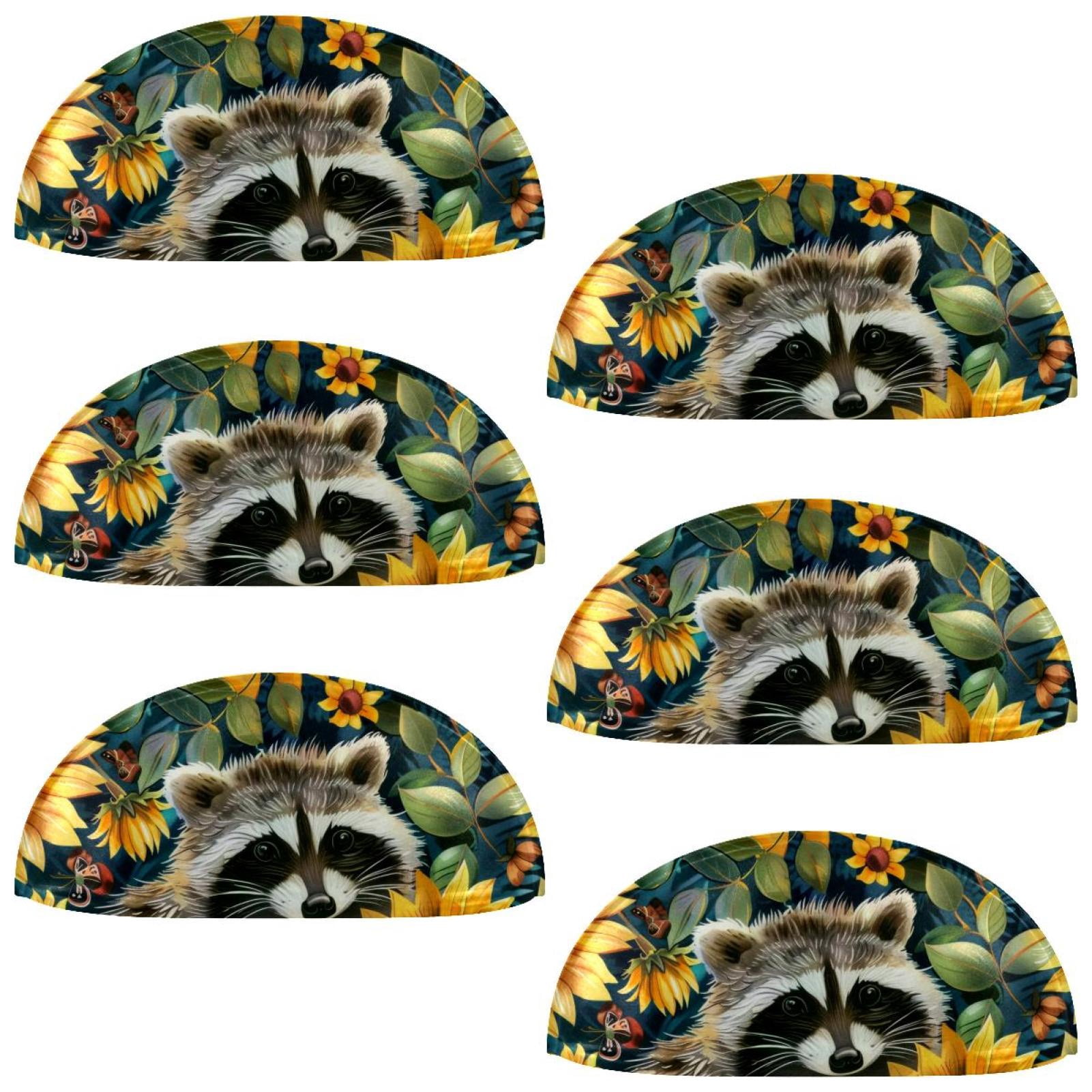 PhooArto 6 Pcs Cup Drawer Pulls, Sunflowers and Raccoons Pattern Shell Shape Handles Cabinet Knobs for Dresser Cupboard Closet Wardrobe with Screws