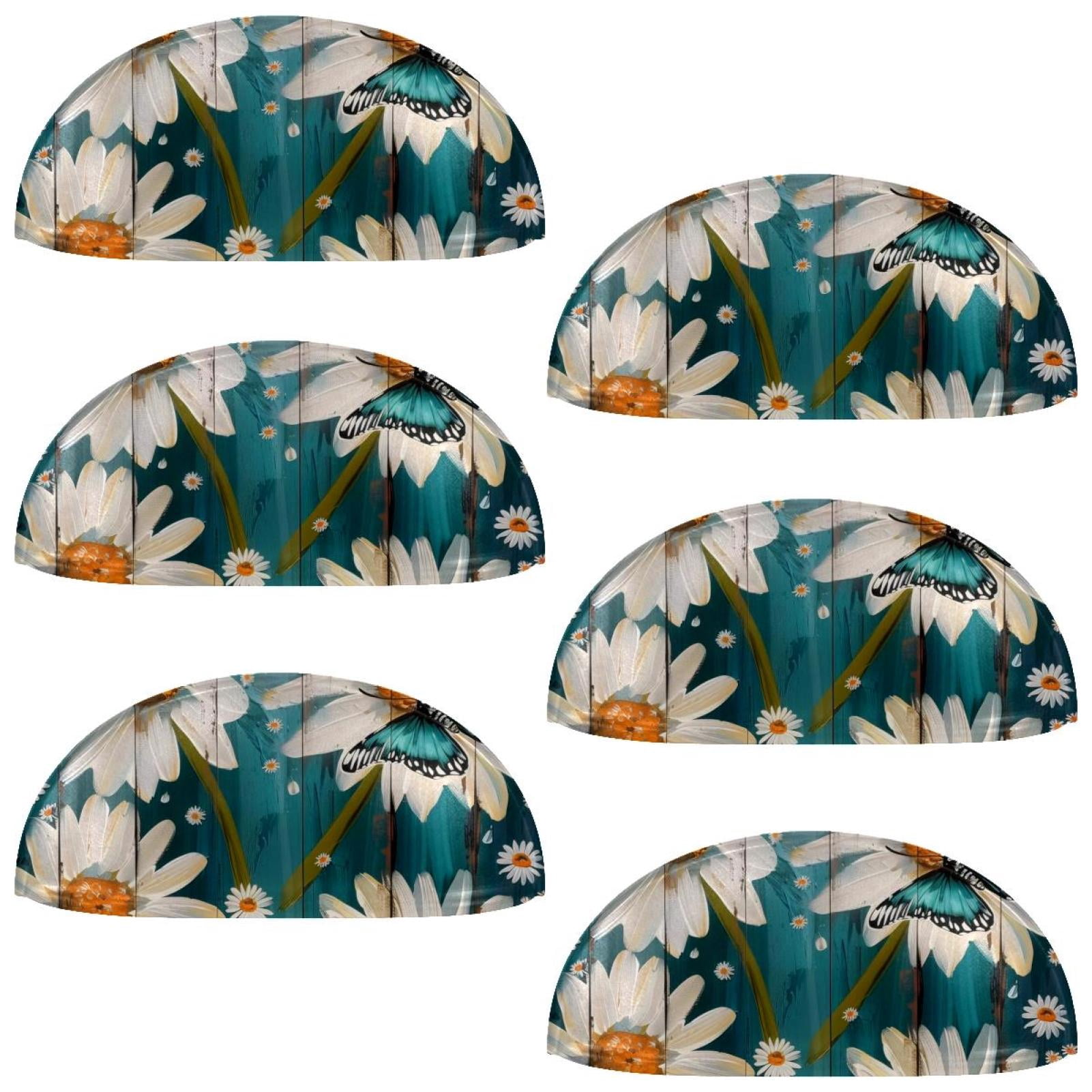 PhooArto 6 Pcs Cup Drawer Pulls, Teal Daisy Butterfly Pattern Shell Shape Handles Cabinet Knobs for Dresser Cupboard Closet Wardrobe with Screws