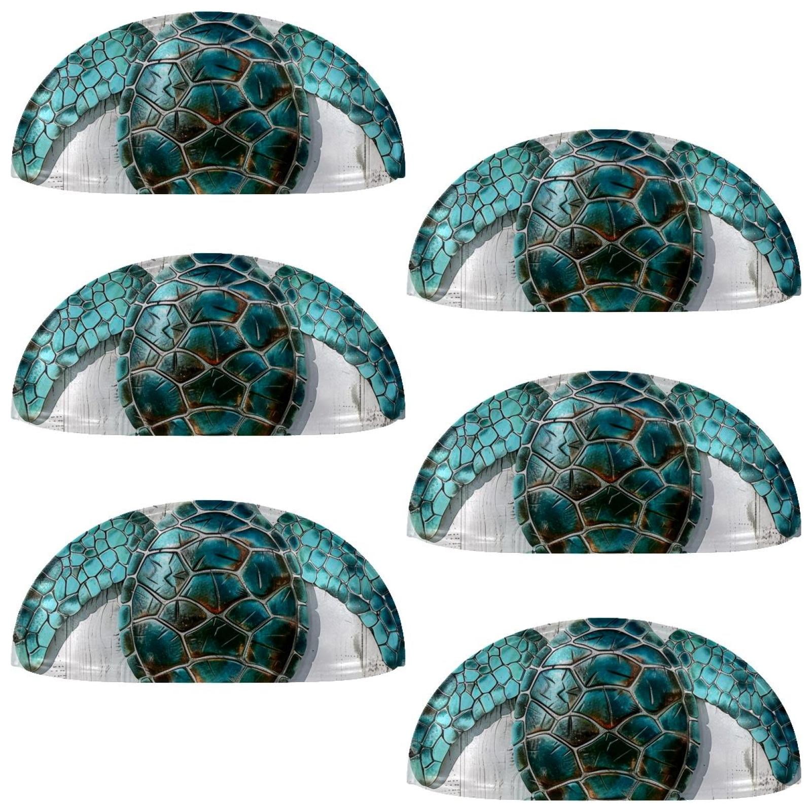 PhooArto 6 Pcs Cup Drawer Pulls, Teal Sea Turtle Wooden Board Shell Shape Handles Cabinet Knobs for Dresser Cupboard Closet Wardrobe with Screws
